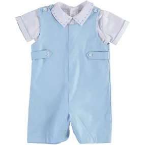 90062-Swiss Blue Shortall Baby Boy Romper with Shirt