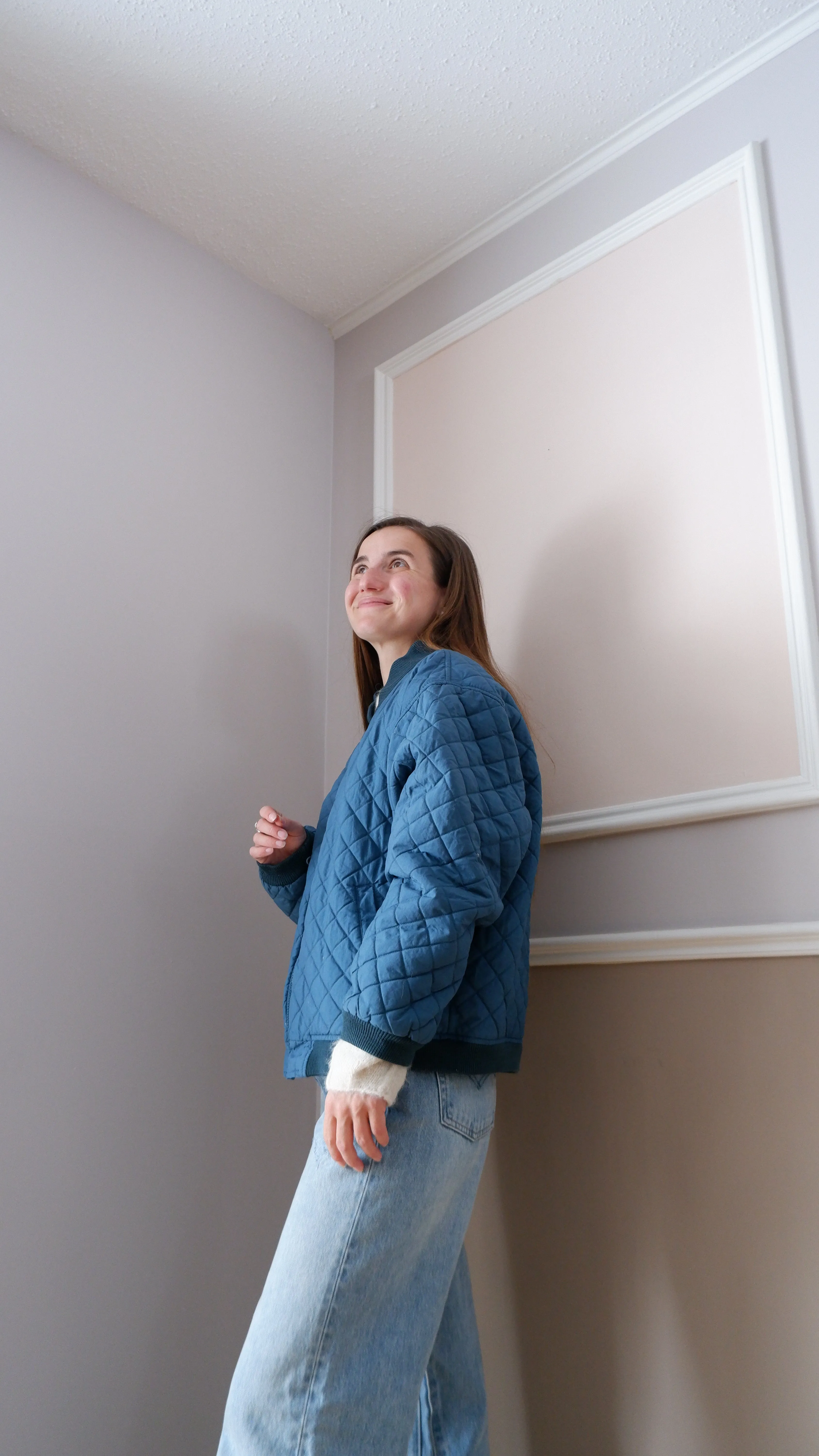 90s Blue Quilted Bomber - L