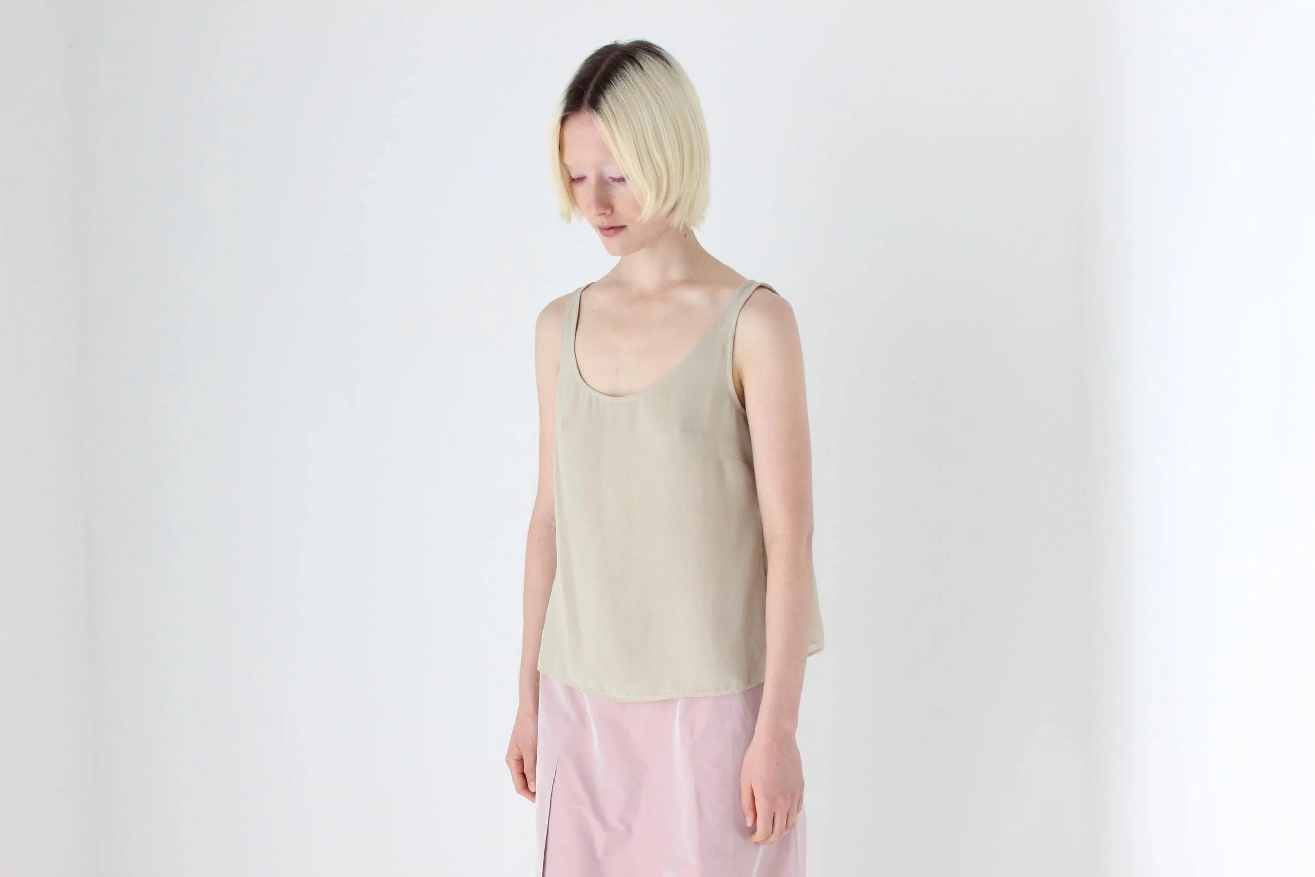 90s Relaxed, Neutral Floaty Layered Tank Top