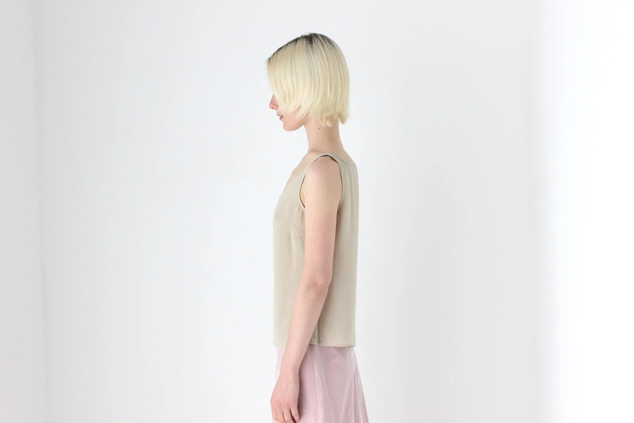 90s Relaxed, Neutral Floaty Layered Tank Top