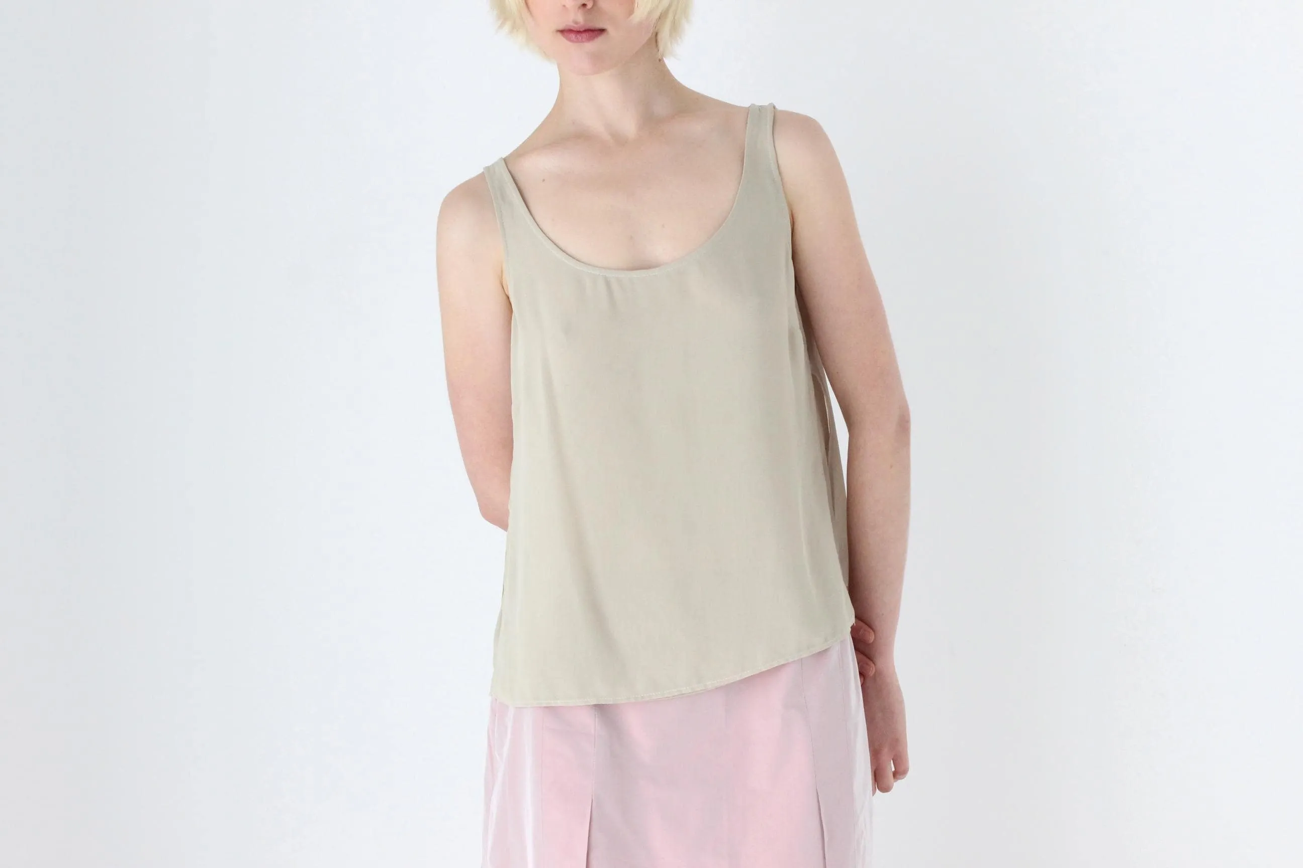 90s Relaxed, Neutral Floaty Layered Tank Top