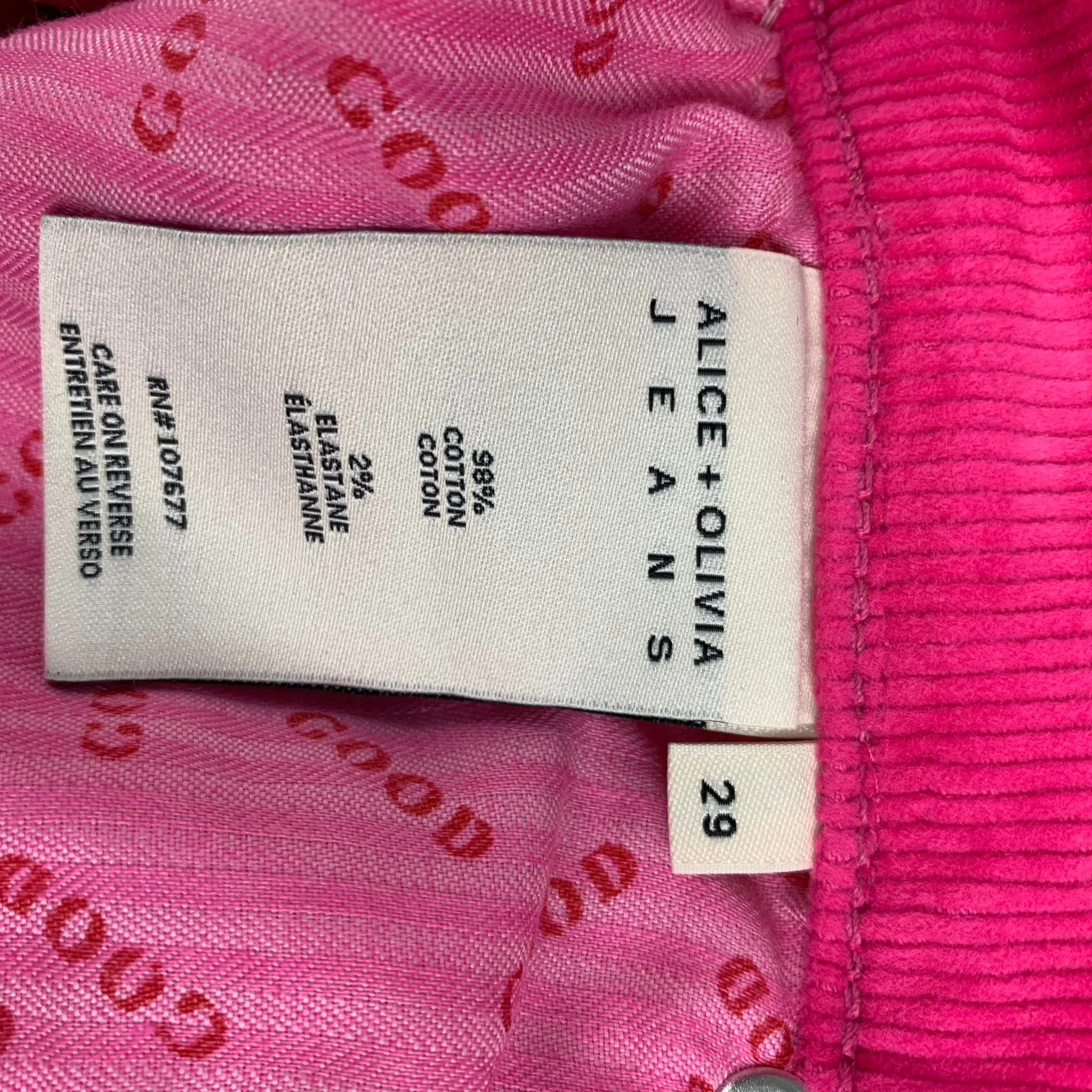 ALICE   OLIVIA Size 29 Pink Cotton Corduroy Jean Cut Casual Pants