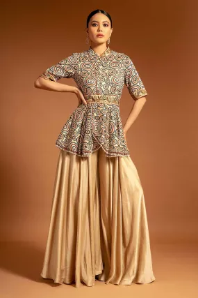 Beige Print Embroidered Jumpsuit