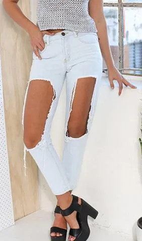 BF Big Holes Loose 9/10 High Waist Jeans