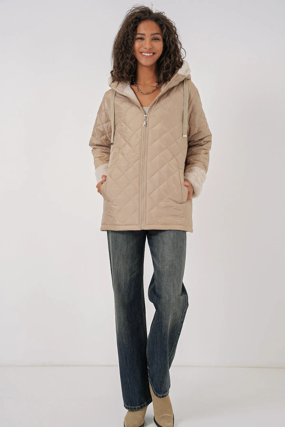 BGD Women Hooded Quilted Jacket - Beige - Giurgiu