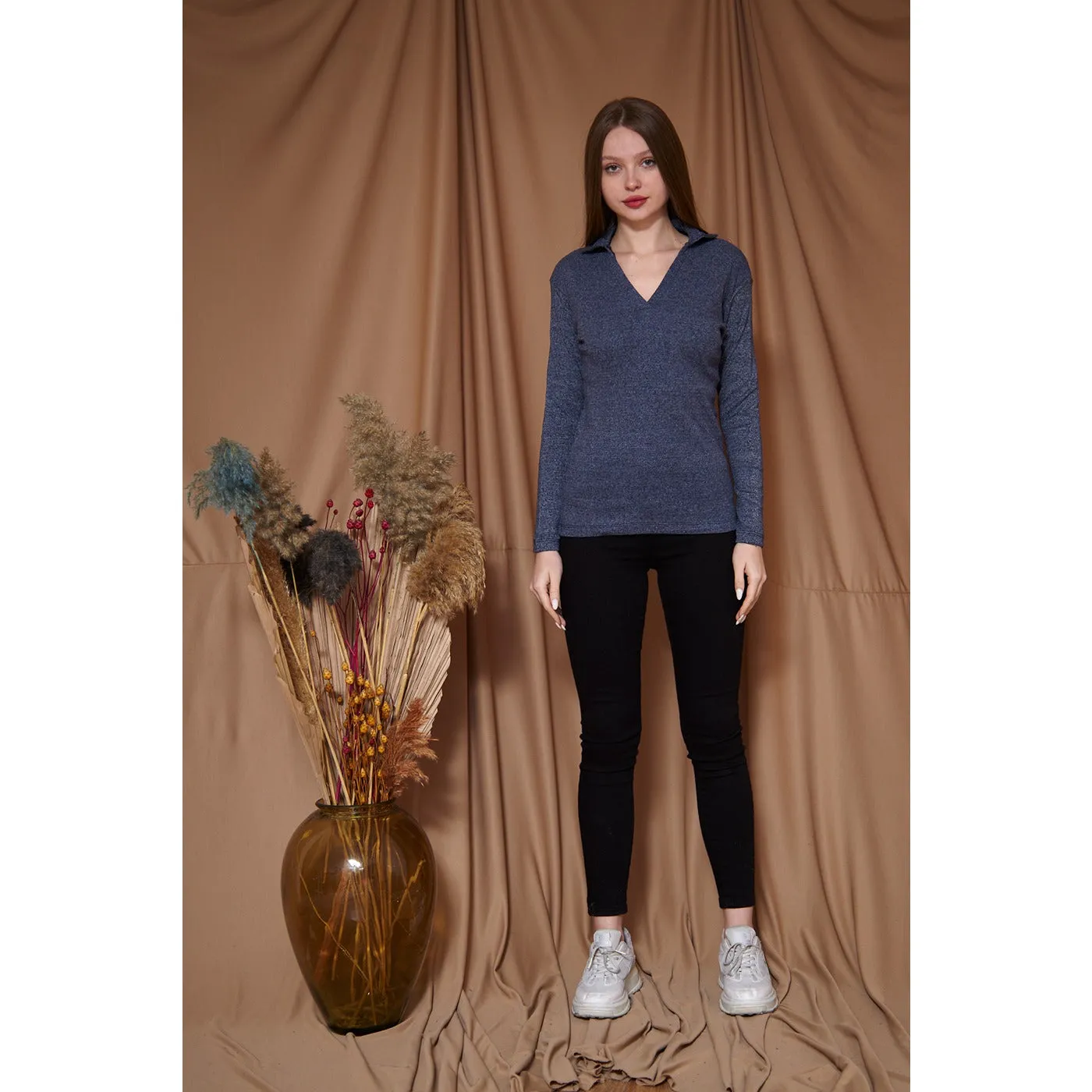 Blue Melange Polo Sweatshirt