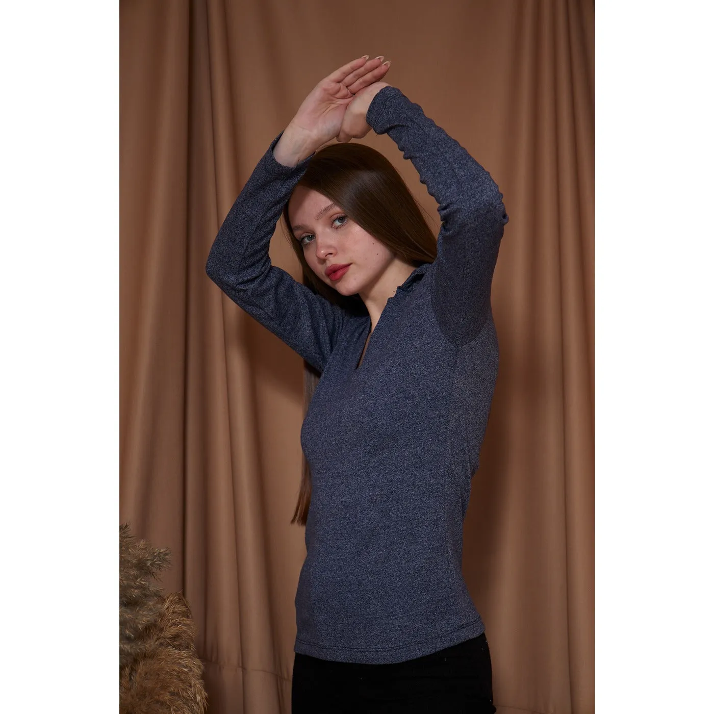 Blue Melange Polo Sweatshirt