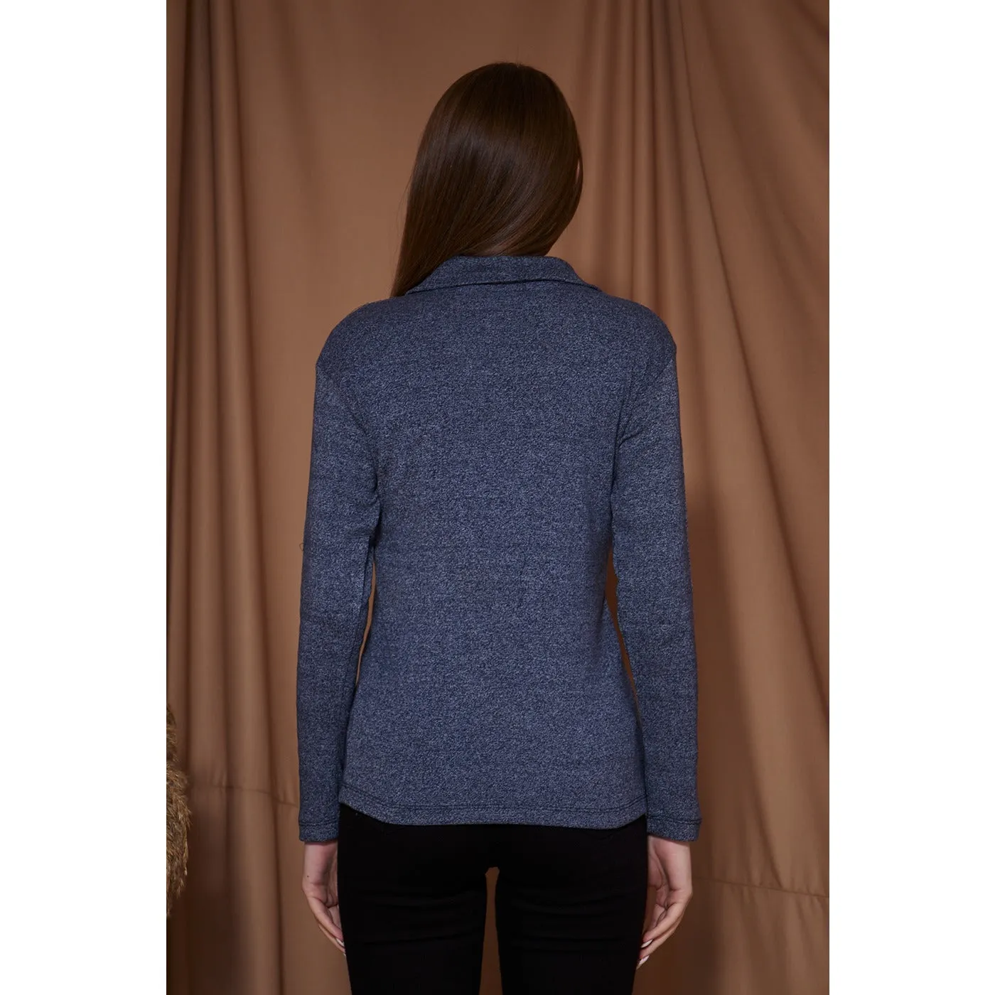 Blue Melange Polo Sweatshirt