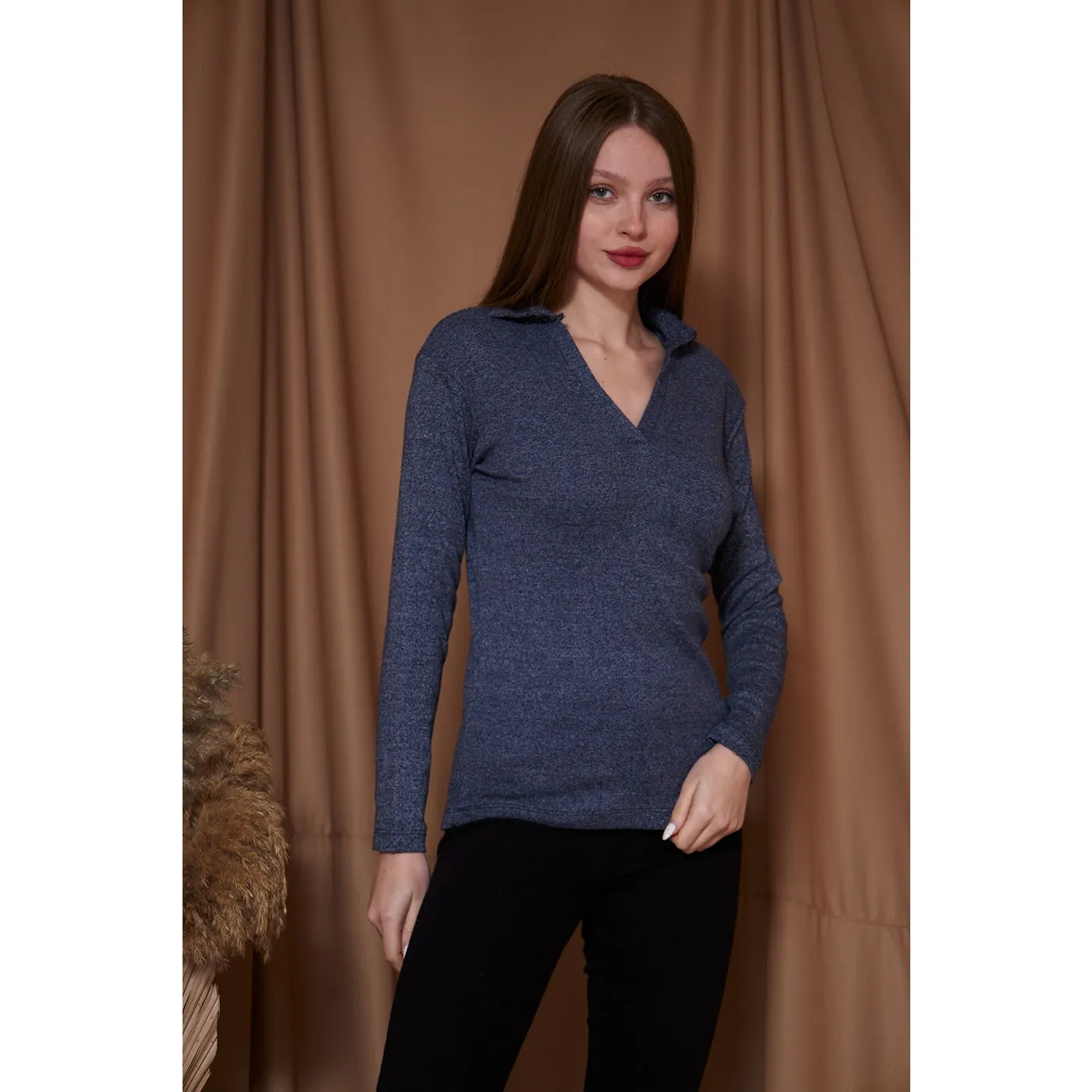 Blue Melange Polo Sweatshirt