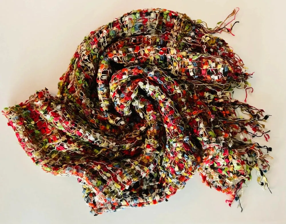 Confetti Scarf Viscose Open Weave Red and Black Multi Colours For All Seasons