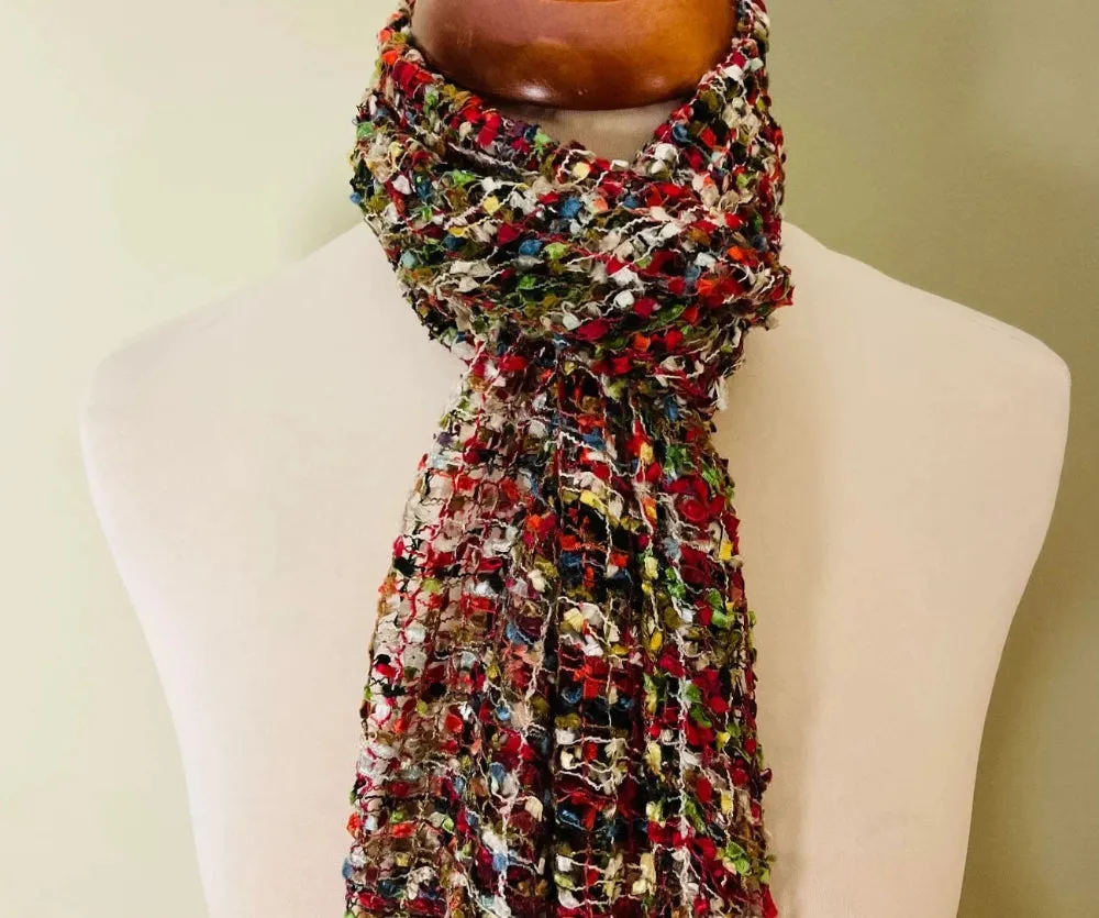 Confetti Scarf Viscose Open Weave Red and Black Multi Colours For All Seasons