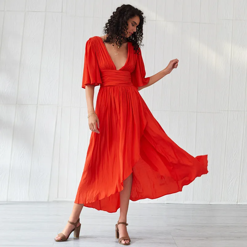 Deep V Neck Bohemian Maxi Dress