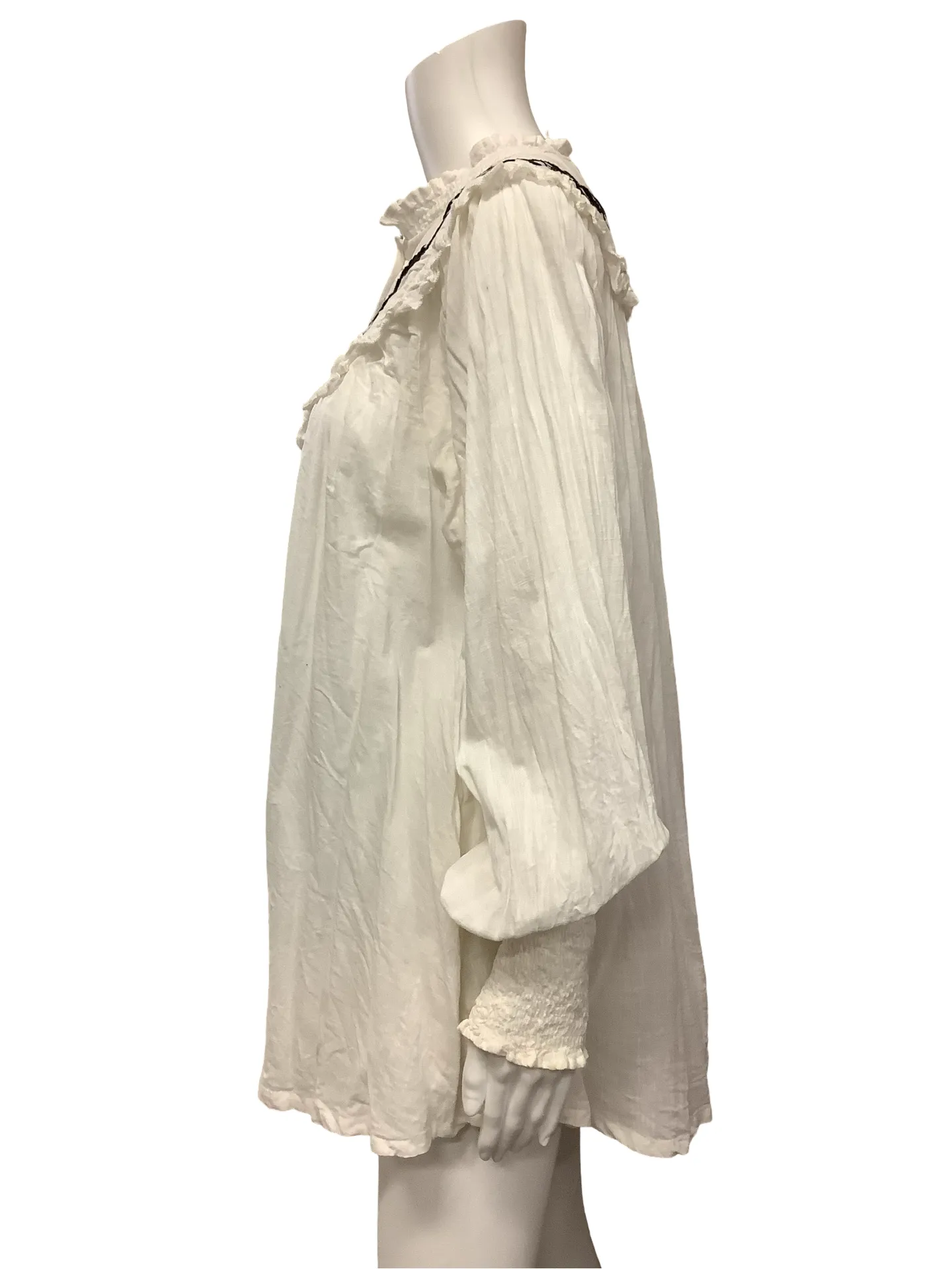 Free People Blouse White Peasant Rose Vine Embroidery Size: S
