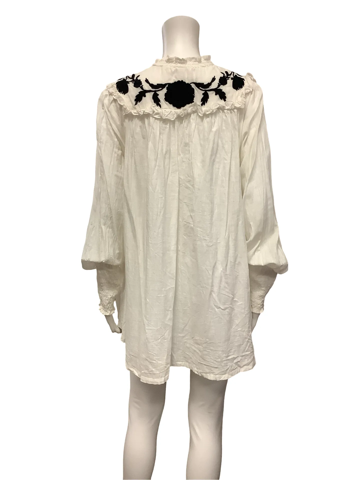 Free People Blouse White Peasant Rose Vine Embroidery Size: S