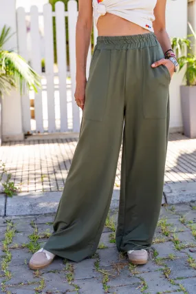 GNS Women's High Waist Elastic Waist Pocket Palazzo Pants BST700-3465 - Finchley