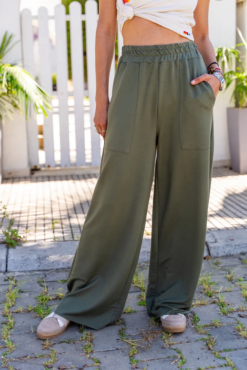 GNS Women's High Waist Elastic Waist Pocket Palazzo Pants BST700-3465 - Finchley