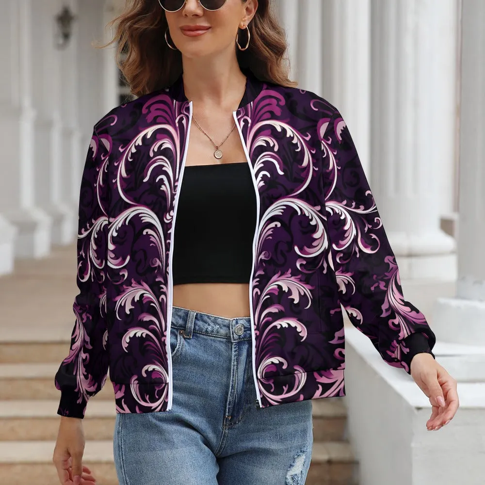 Gothic Purple Waves Long Sleeve Zipper Jacket