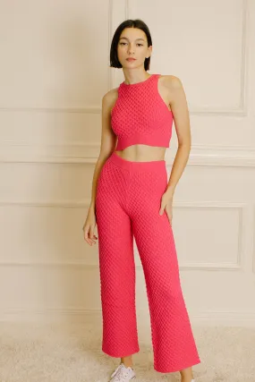 Hot Pink High Waist Waffle Pants