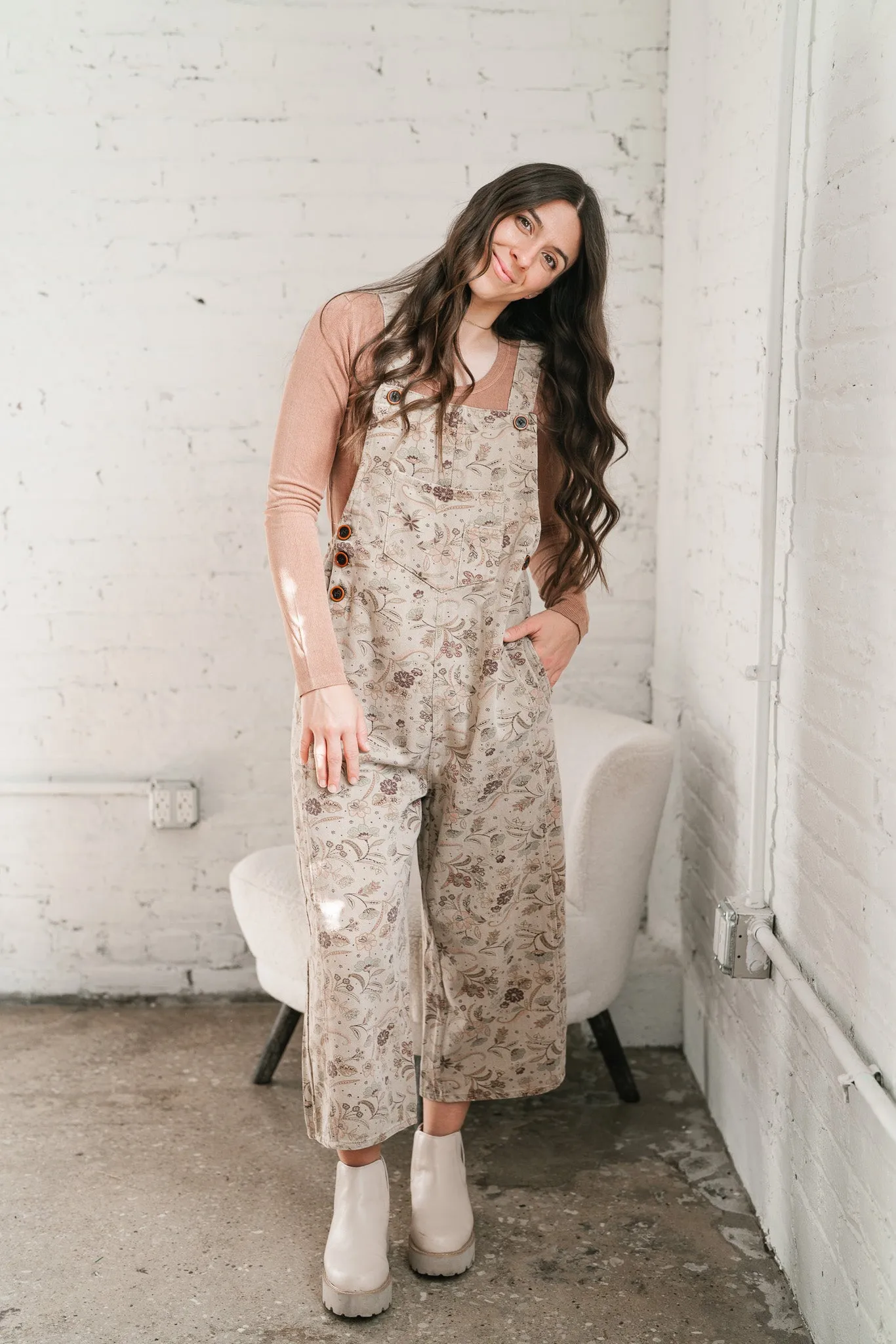 Juniper Floral Print Twill Jumpsuit - Faded Olive