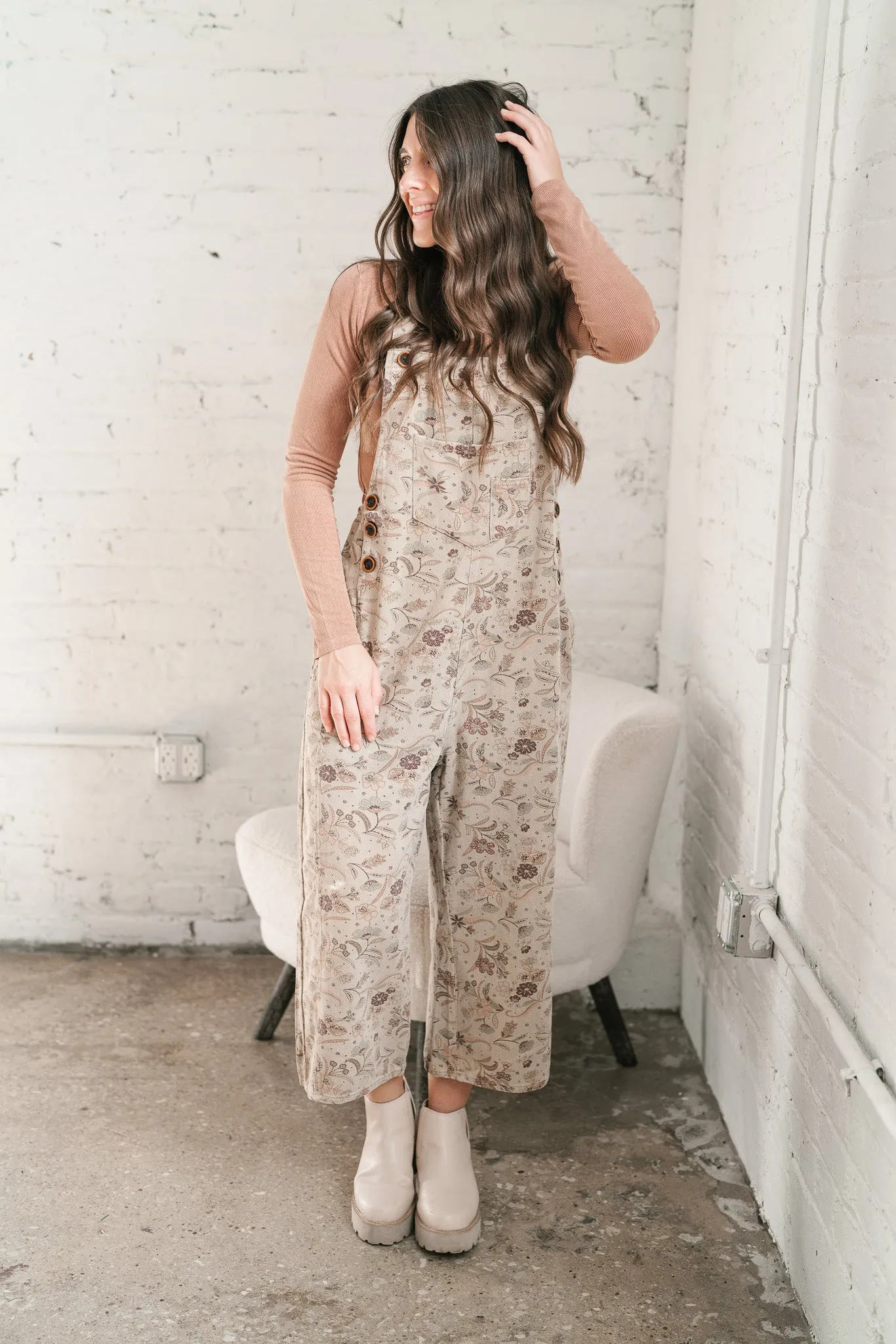 Juniper Floral Print Twill Jumpsuit - Faded Olive