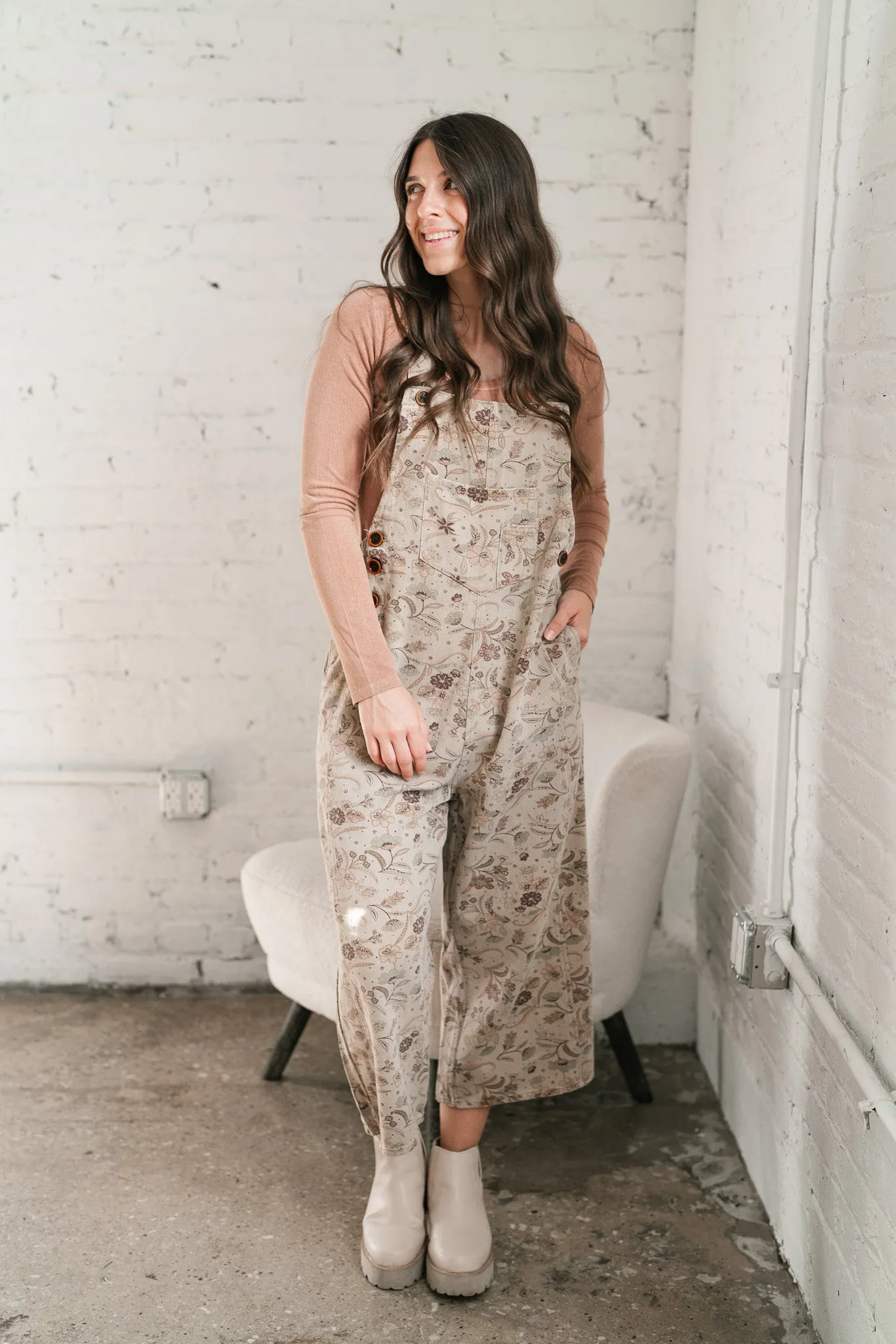 Juniper Floral Print Twill Jumpsuit - Faded Olive