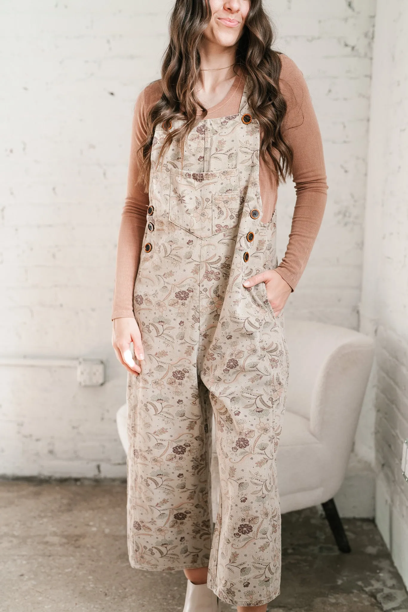 Juniper Floral Print Twill Jumpsuit - Faded Olive