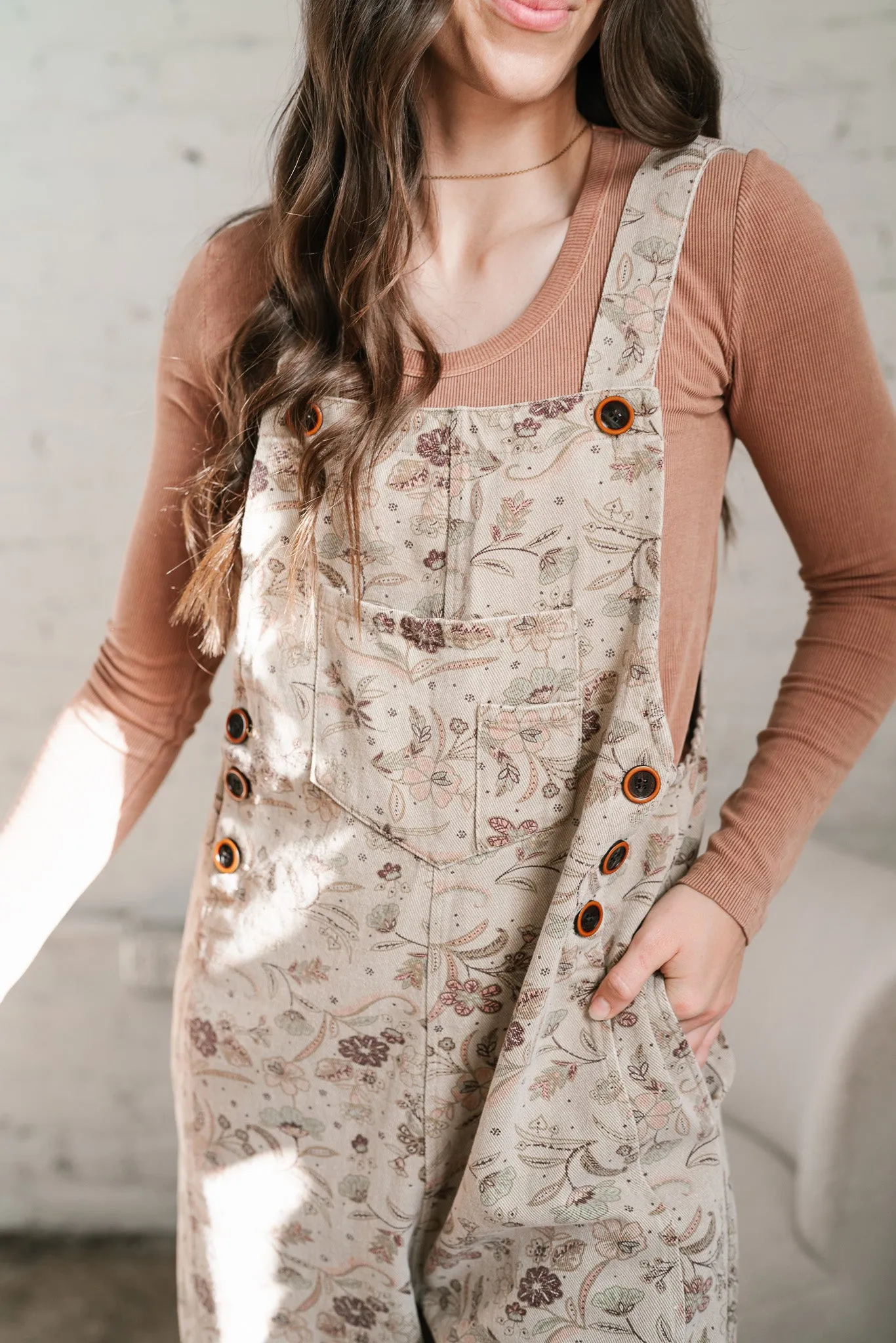 Juniper Floral Print Twill Jumpsuit - Faded Olive