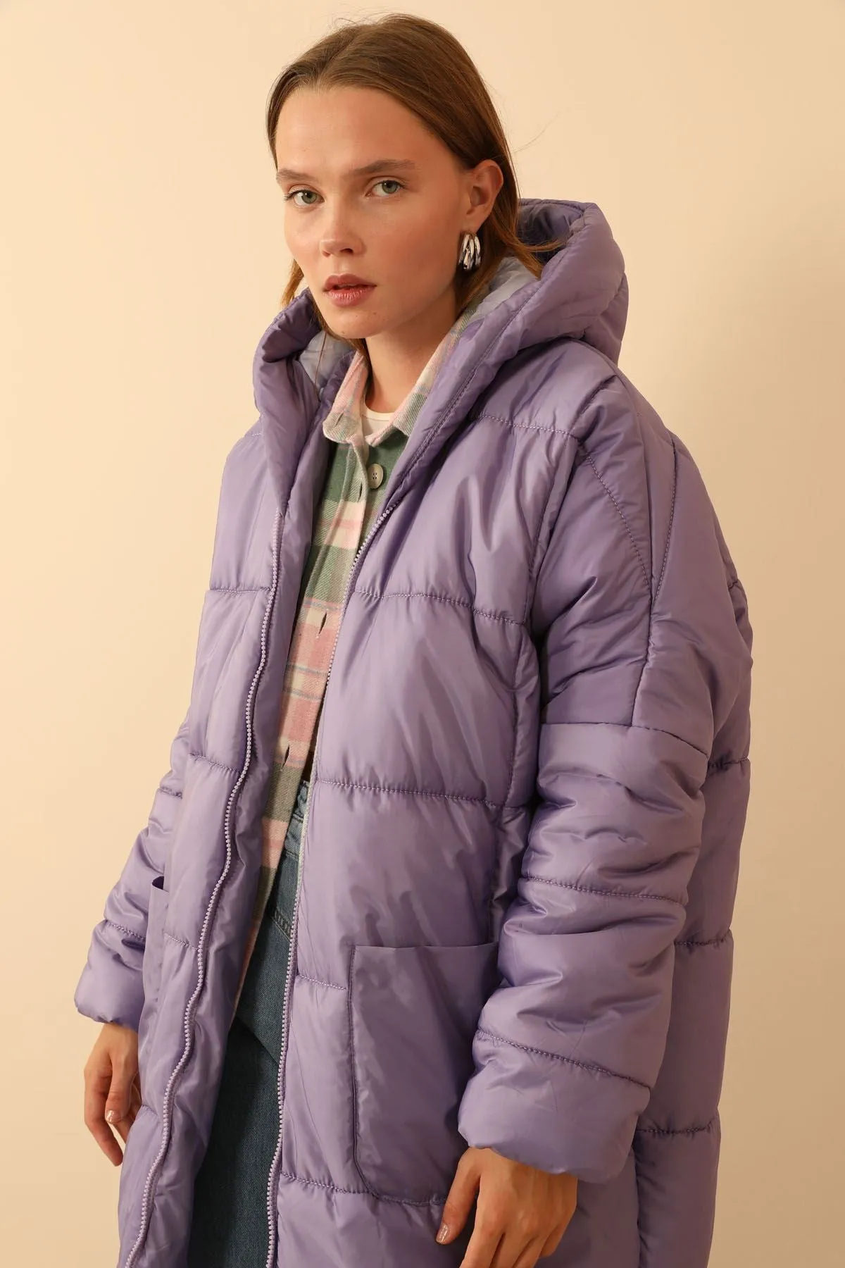 KKT Long Sleeve Oversize Women Coat - Lilac - Crewe