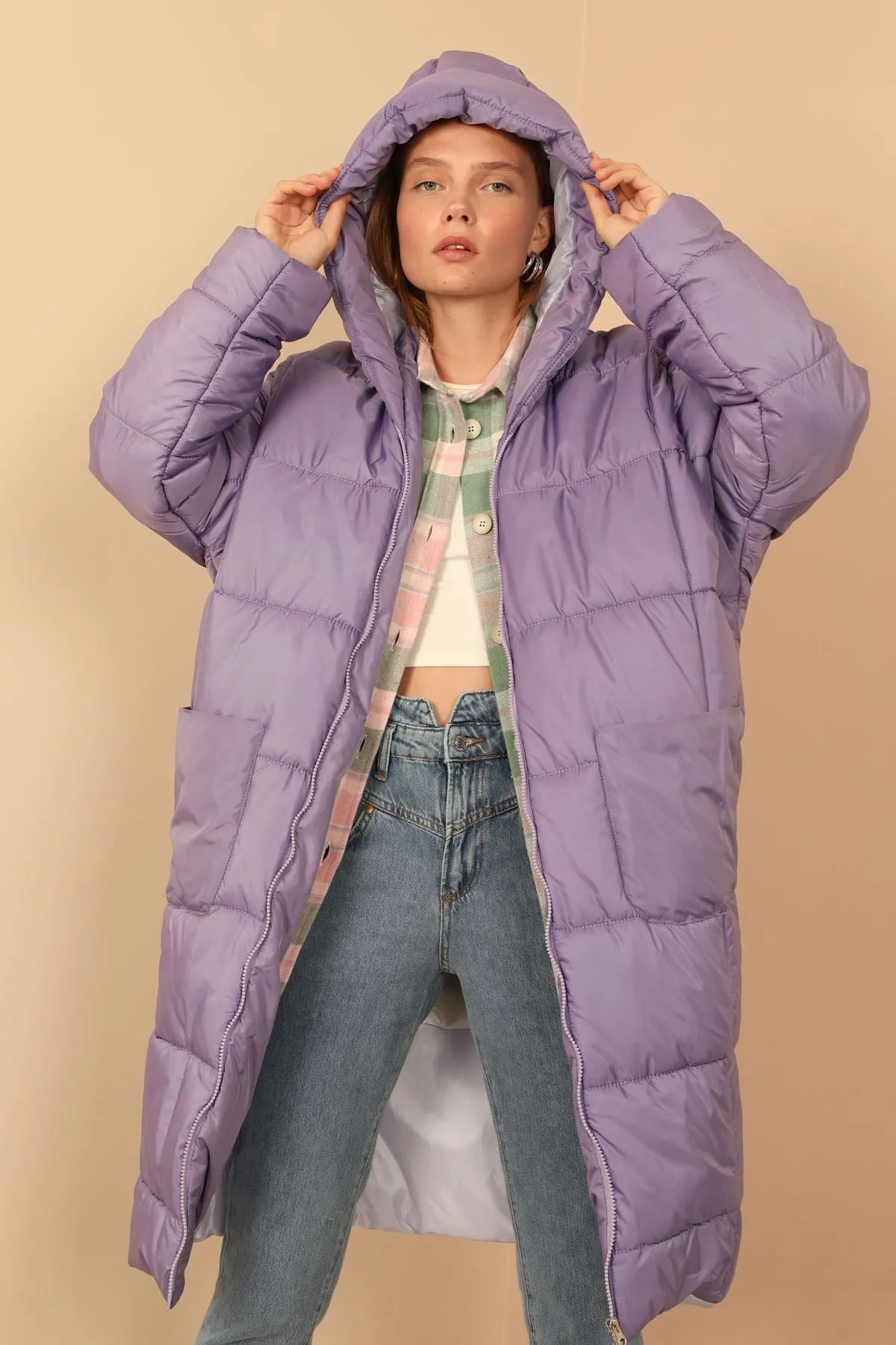 KKT Long Sleeve Oversize Women Coat - Lilac - Crewe