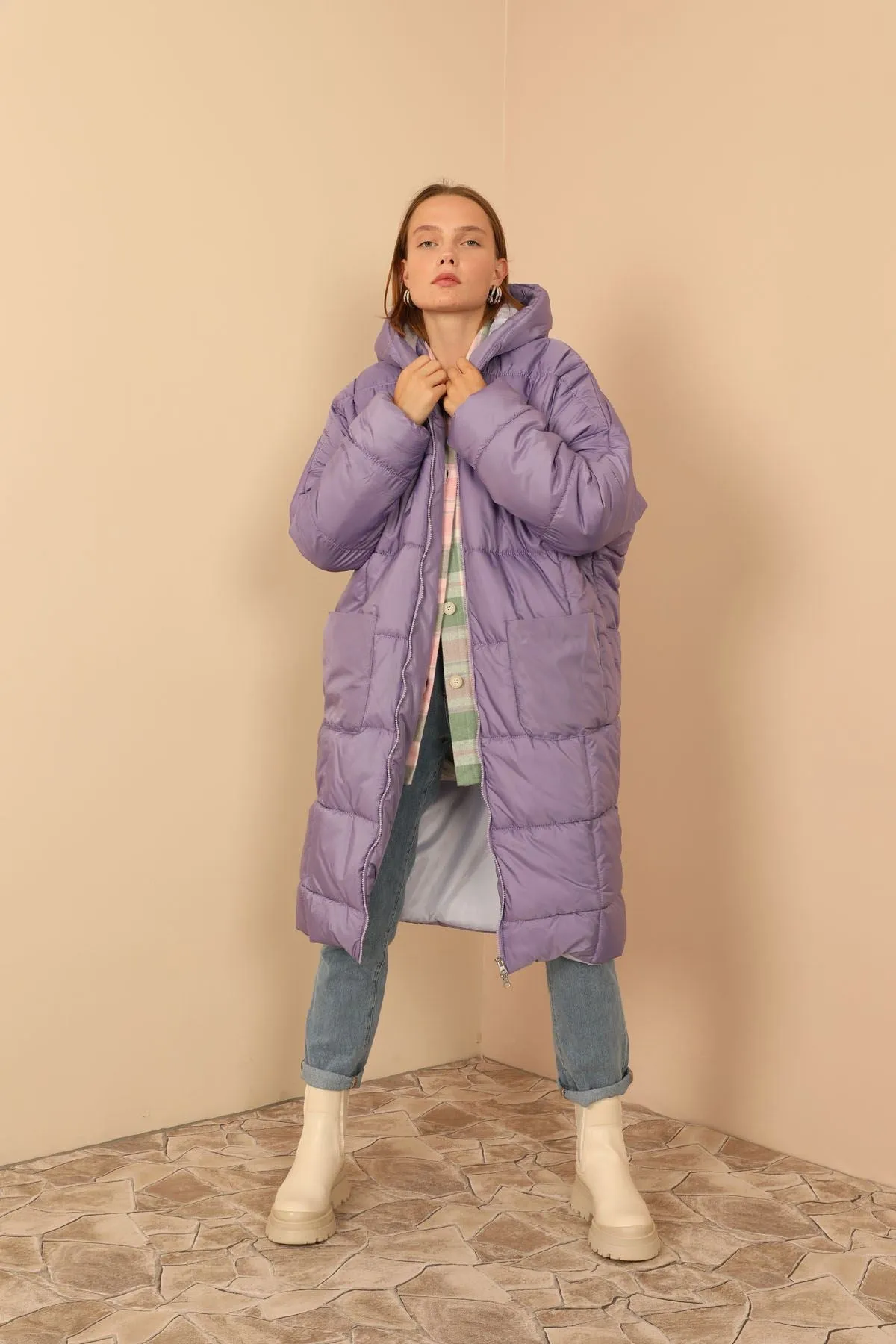 KKT Long Sleeve Oversize Women Coat - Lilac - Crewe