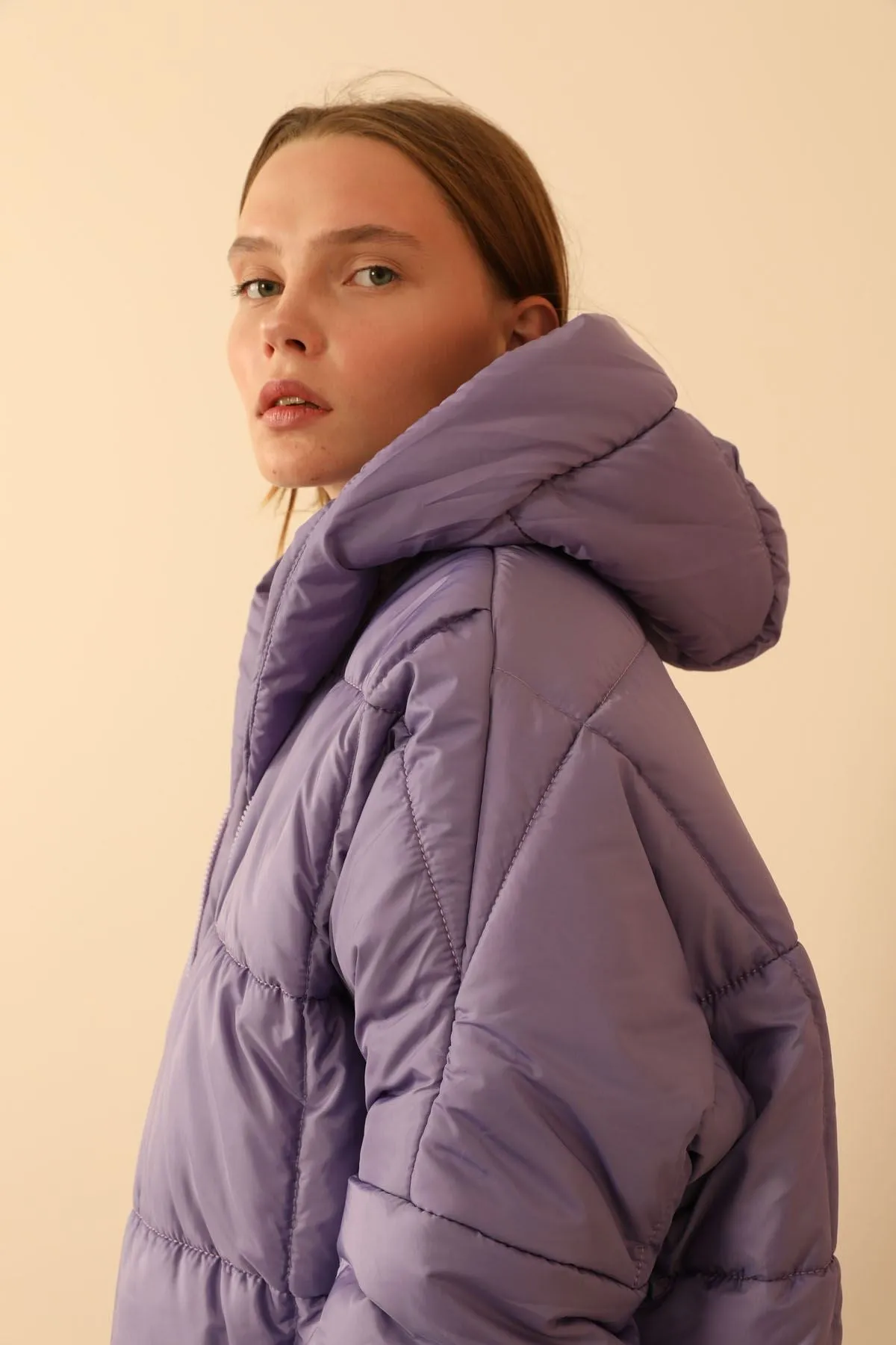 KKT Long Sleeve Oversize Women Coat - Lilac - Crewe