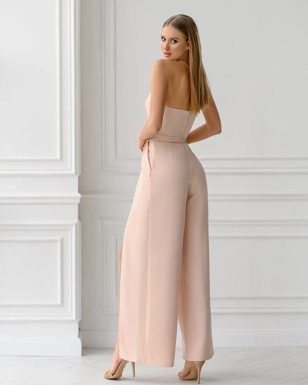 Knotted Detail Spaghetti Strap Wide Leg Jumpsuit