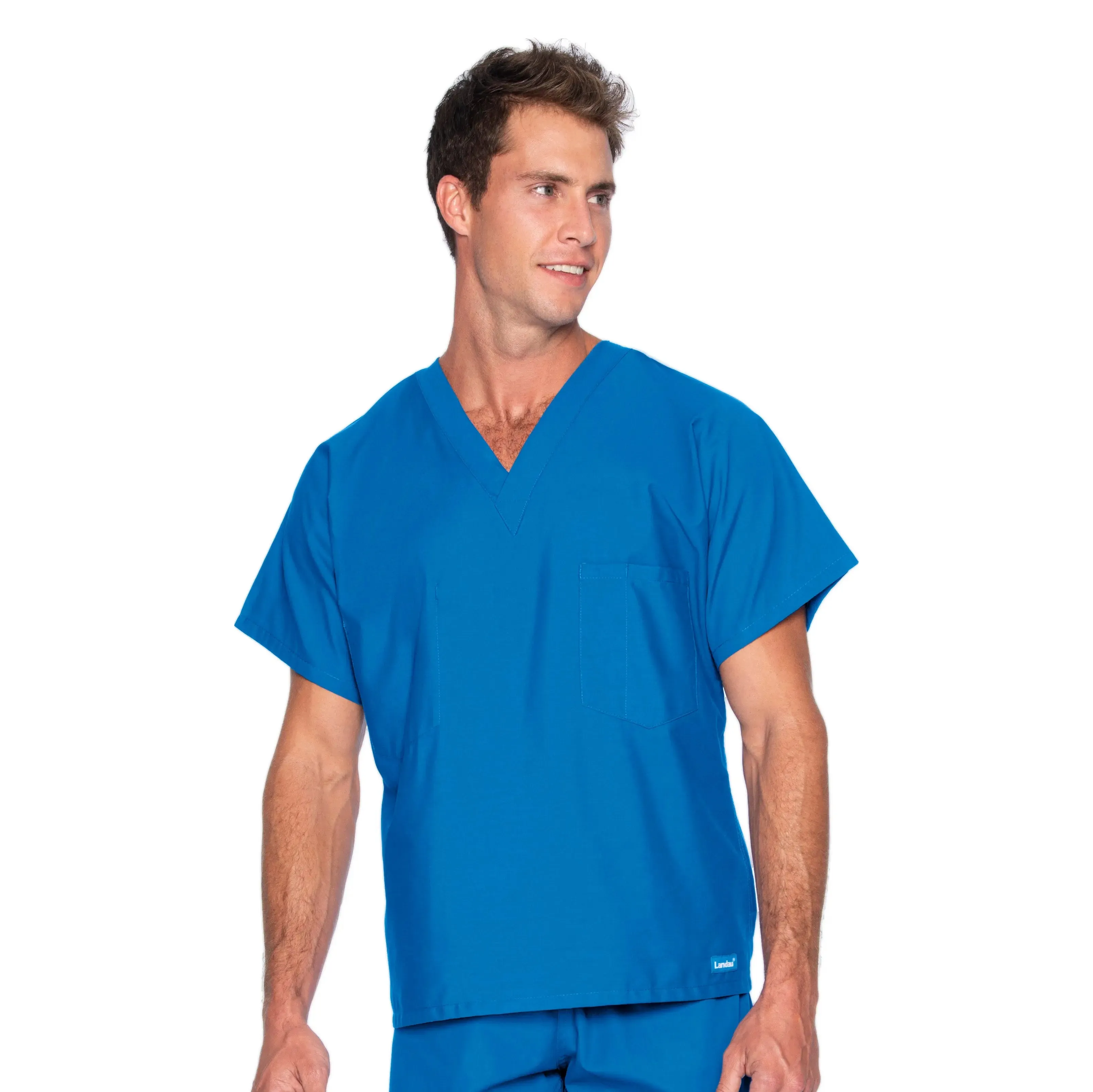 Landau Essentials Unisex 1-Pocket V-Neck Scrub Top