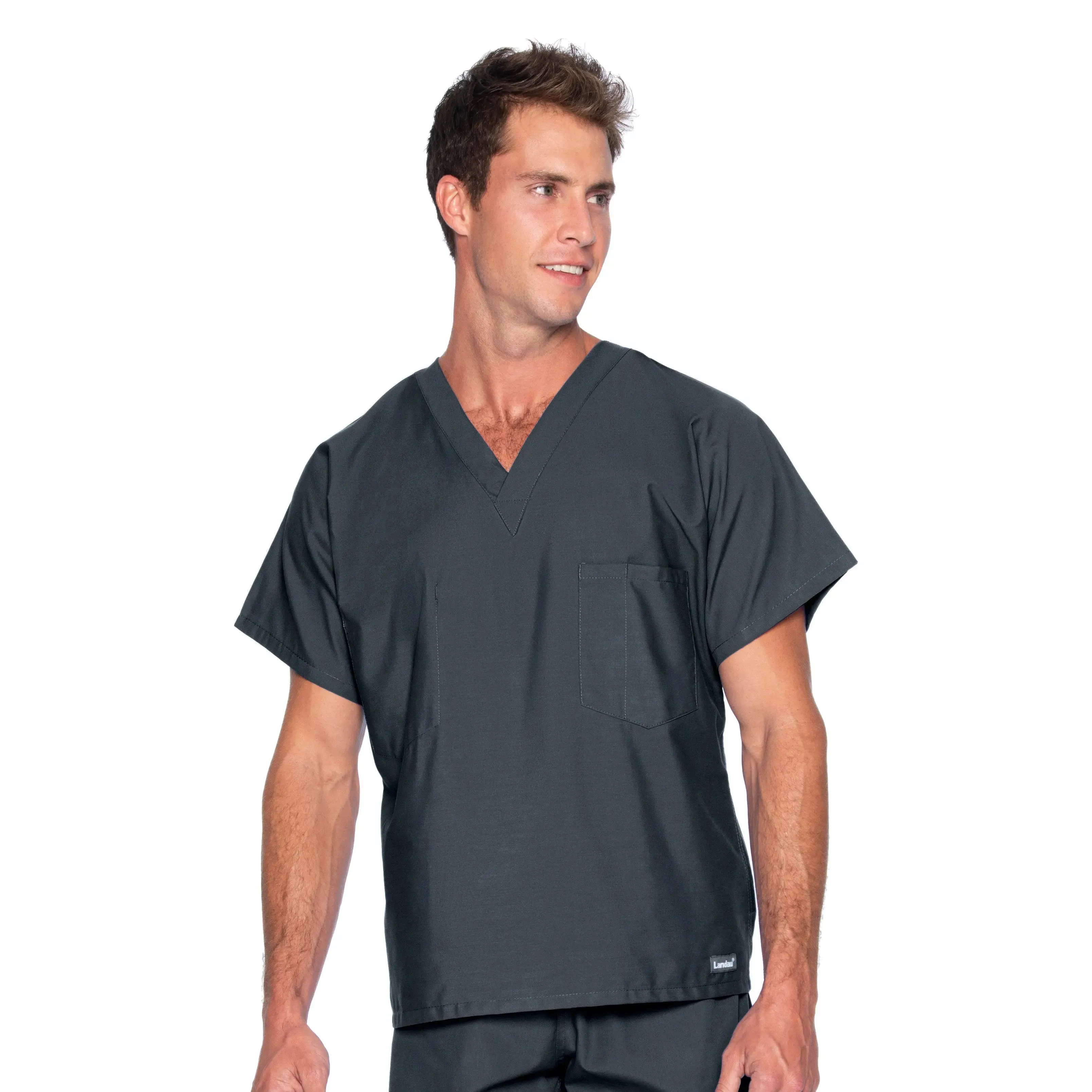 Landau Essentials Unisex 1-Pocket V-Neck Scrub Top