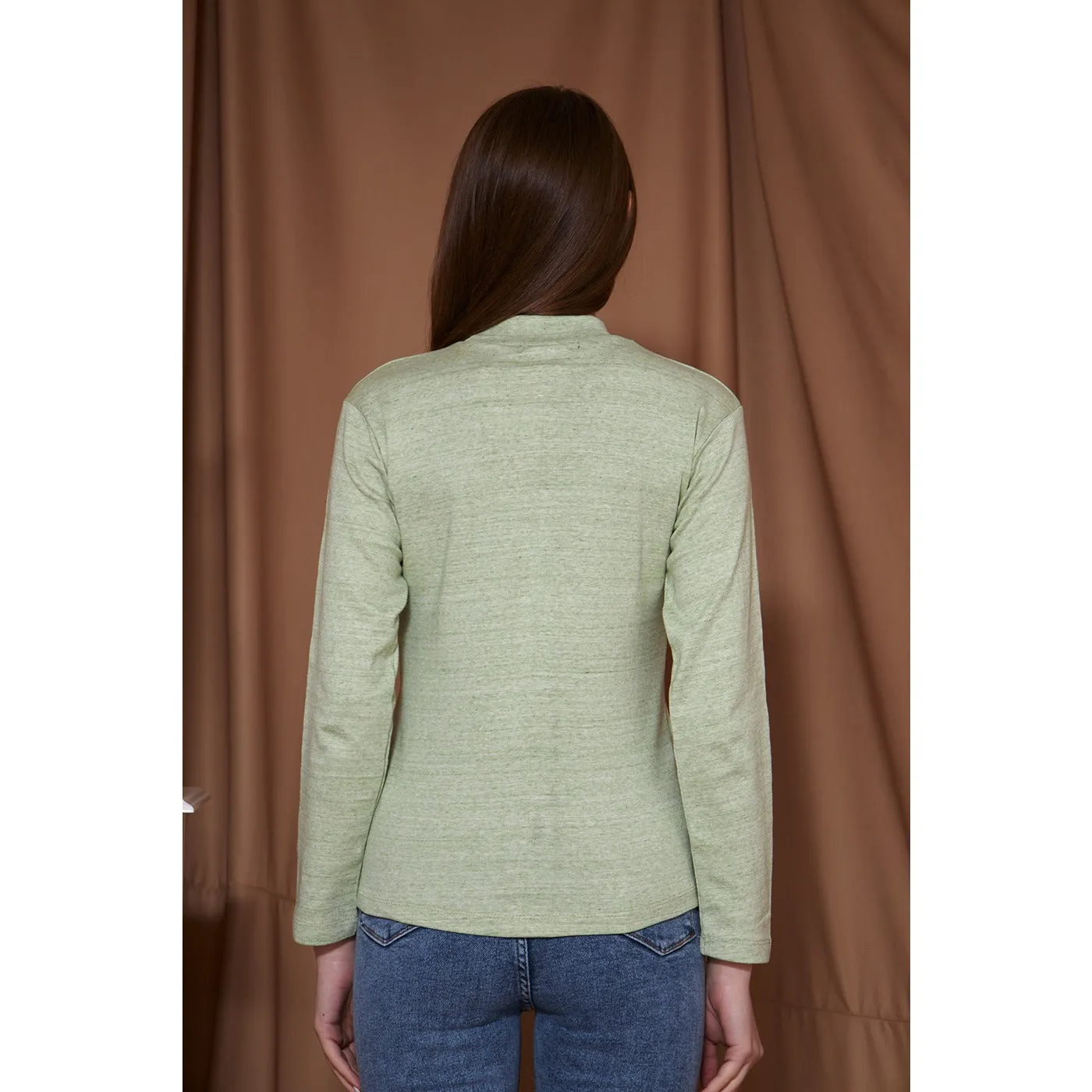 Light Green Melange Mock Neck Sweatshirt