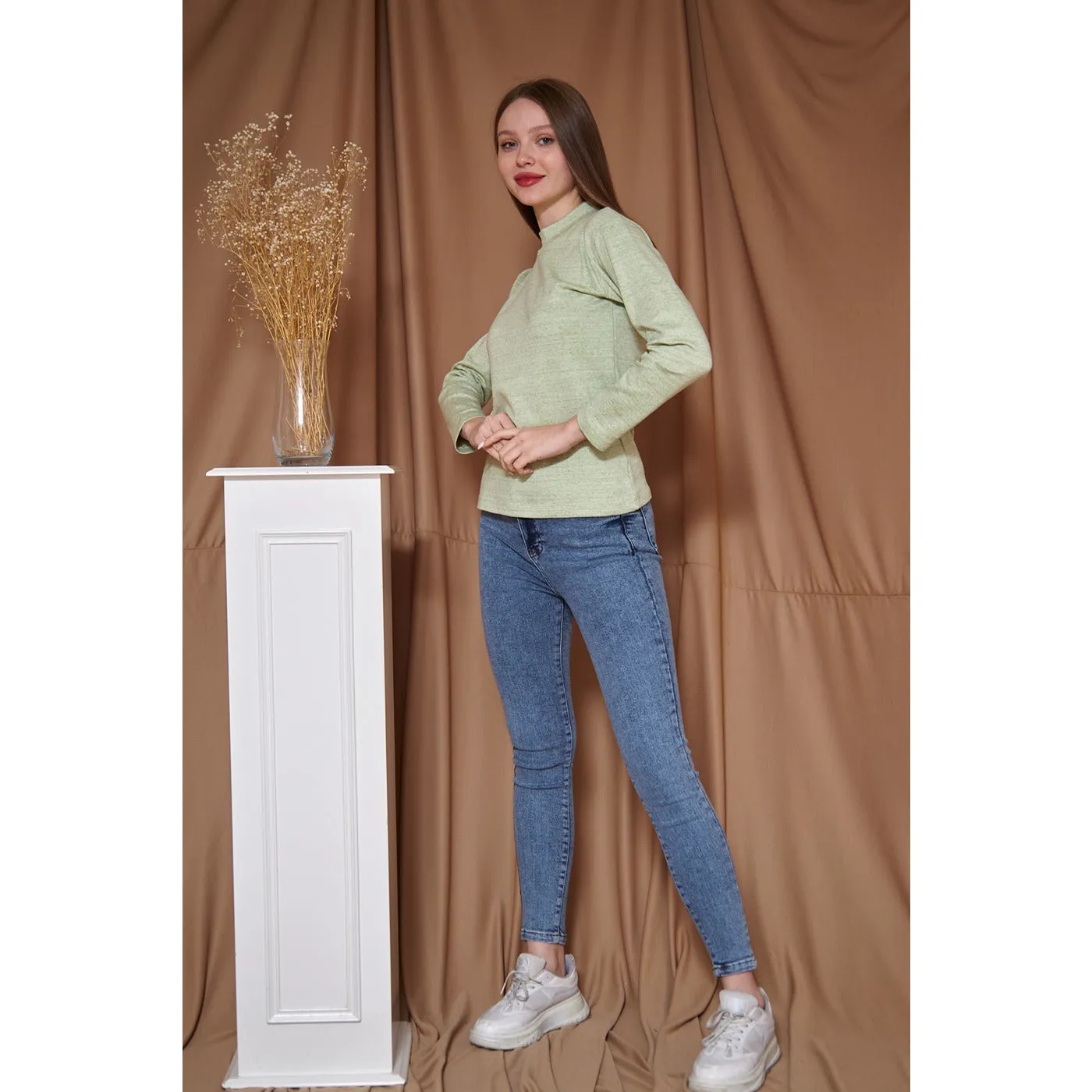 Light Green Melange Mock Neck Sweatshirt