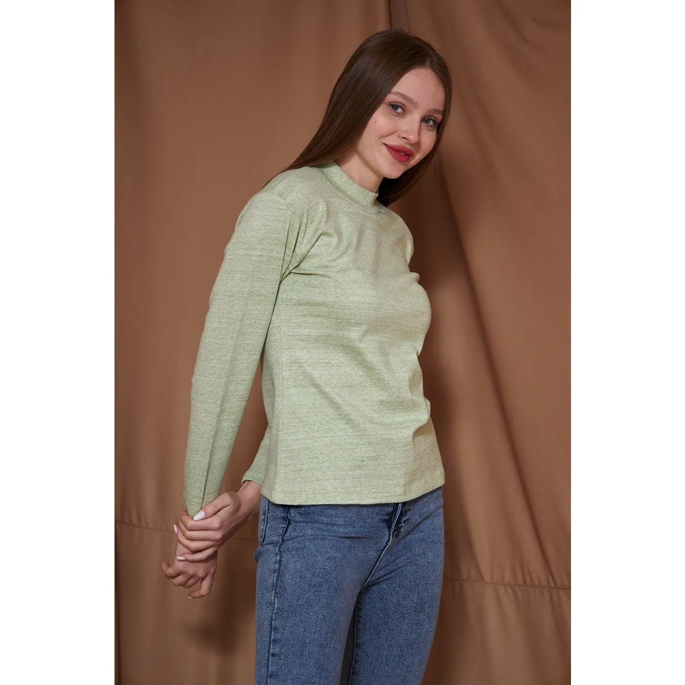 Light Green Melange Mock Neck Sweatshirt