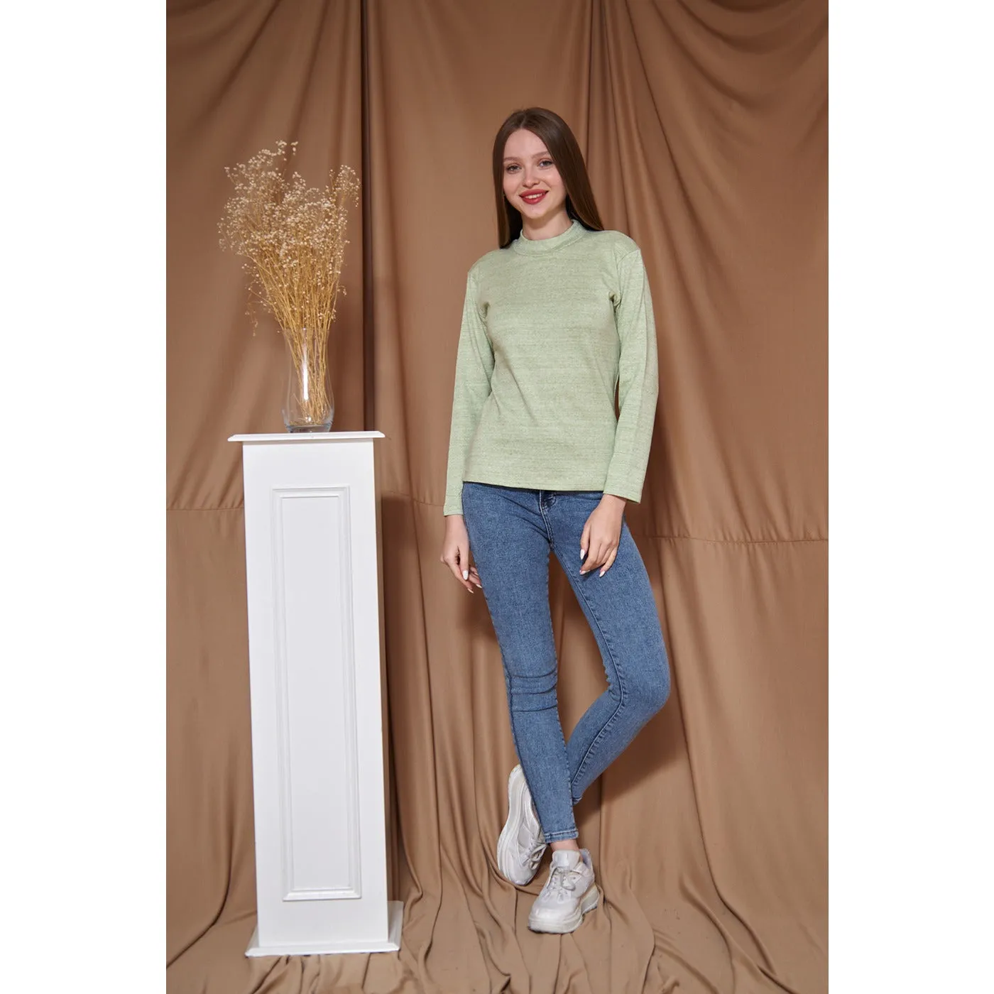 Light Green Melange Mock Neck Sweatshirt