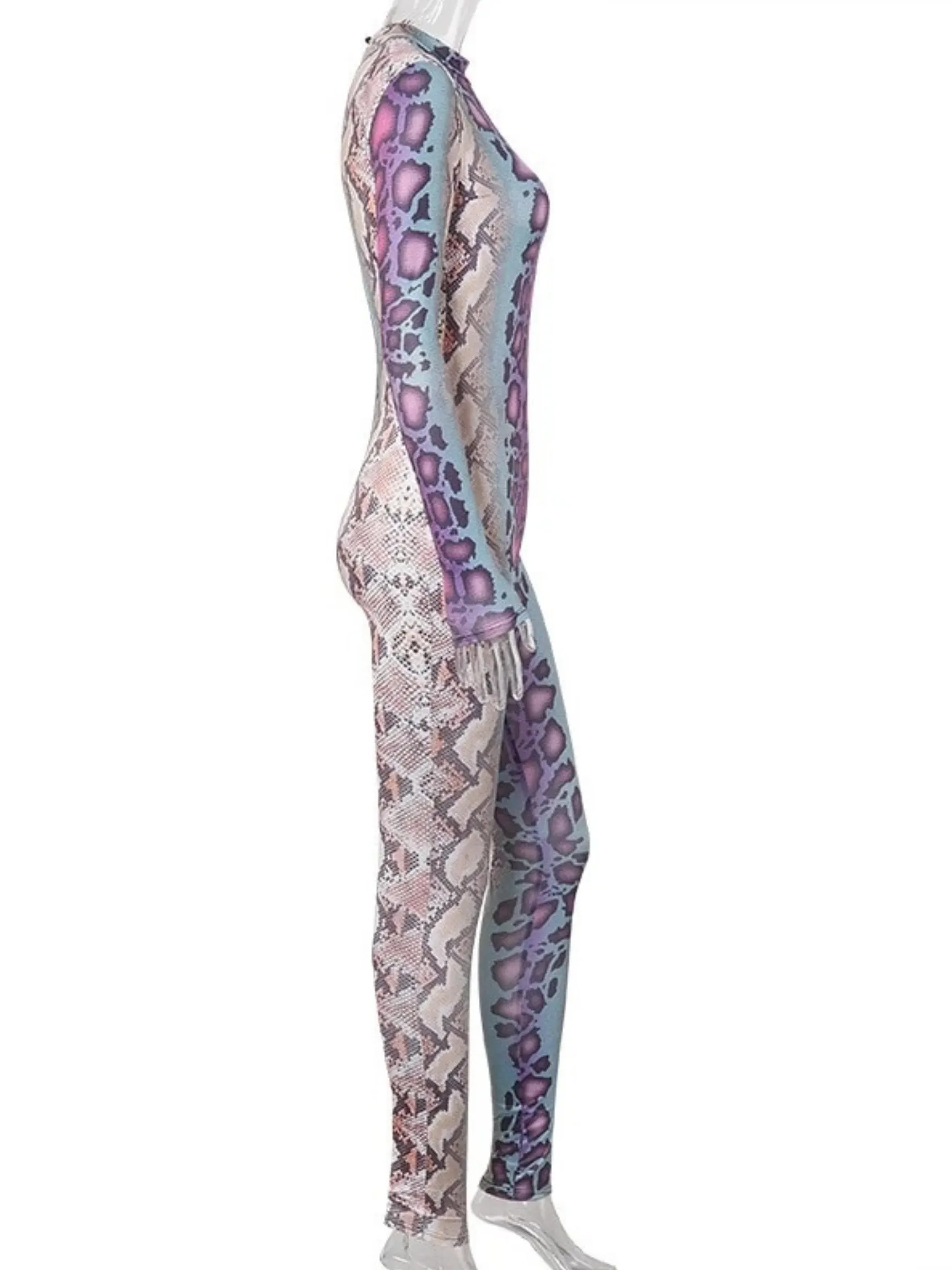 Long Sleeve Snake Print Jumpsuit