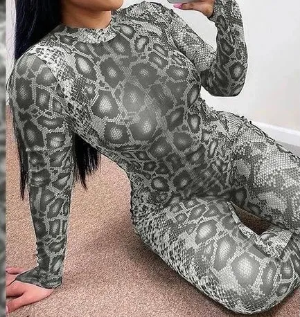 Long Sleeve Snake Print Jumpsuit