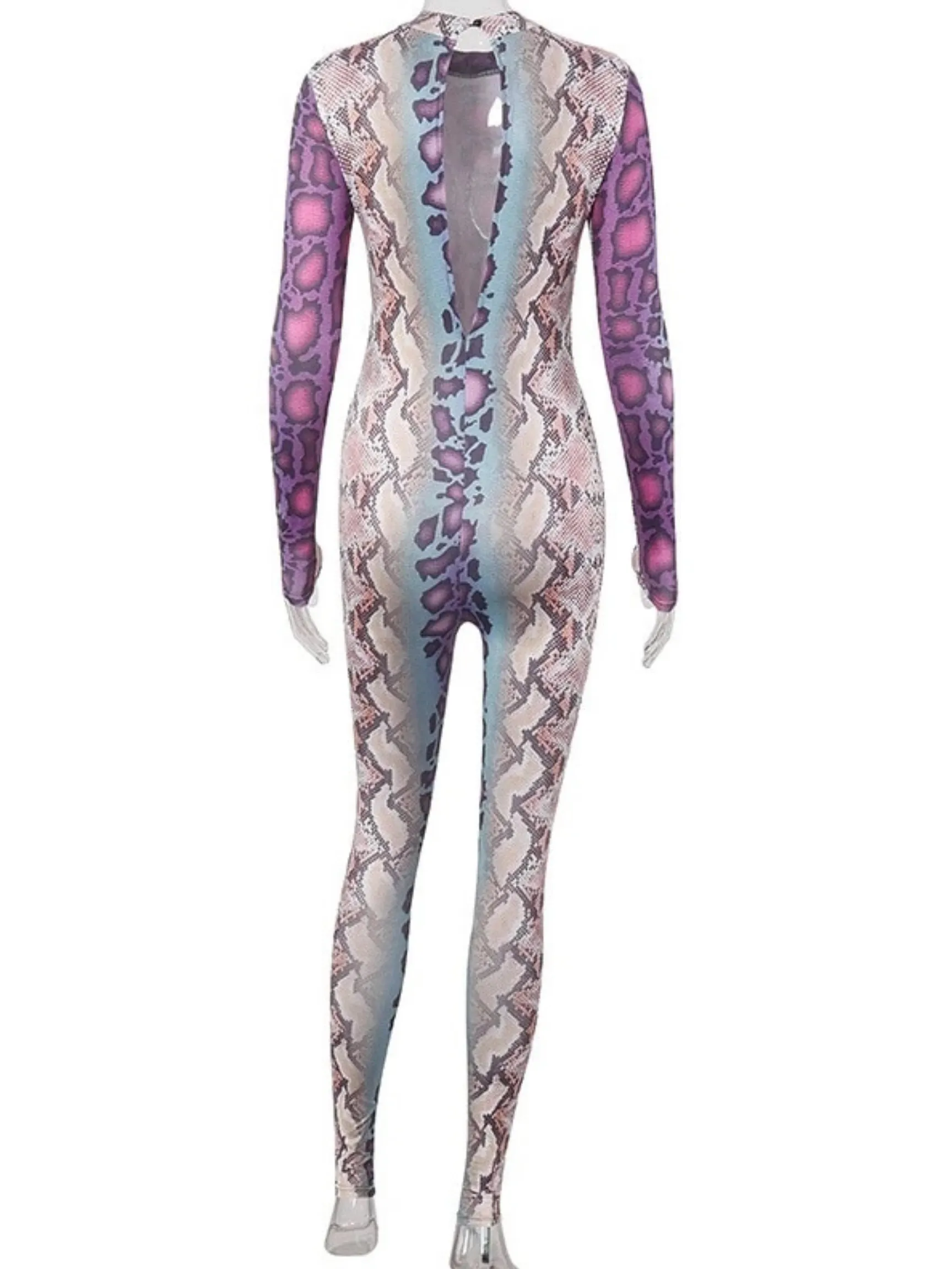 Long Sleeve Snake Print Jumpsuit