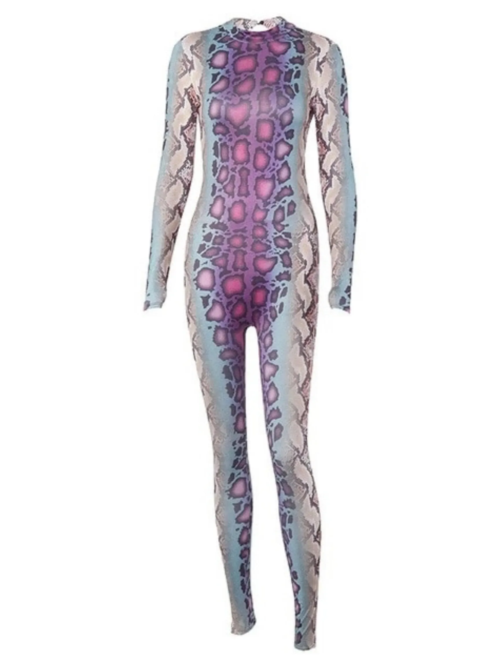 Long Sleeve Snake Print Jumpsuit