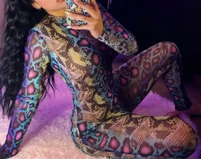 Long Sleeve Snake Print Jumpsuit