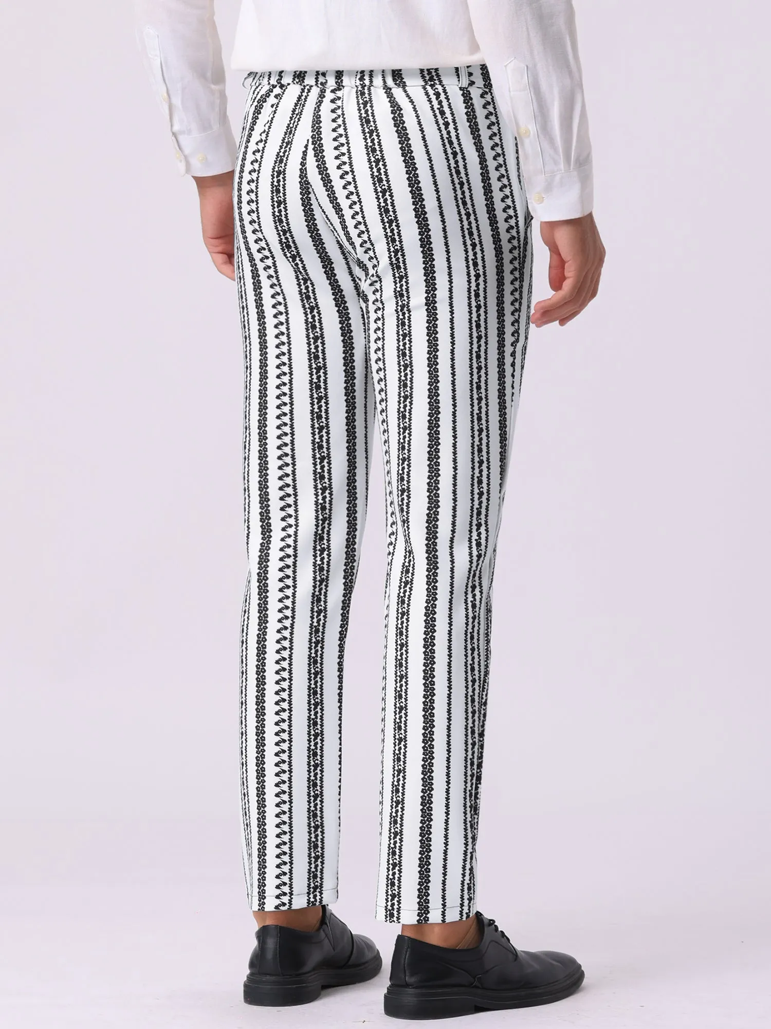 Men's Irregular Pattern Flat Front Prom Color Block Stripe Pants