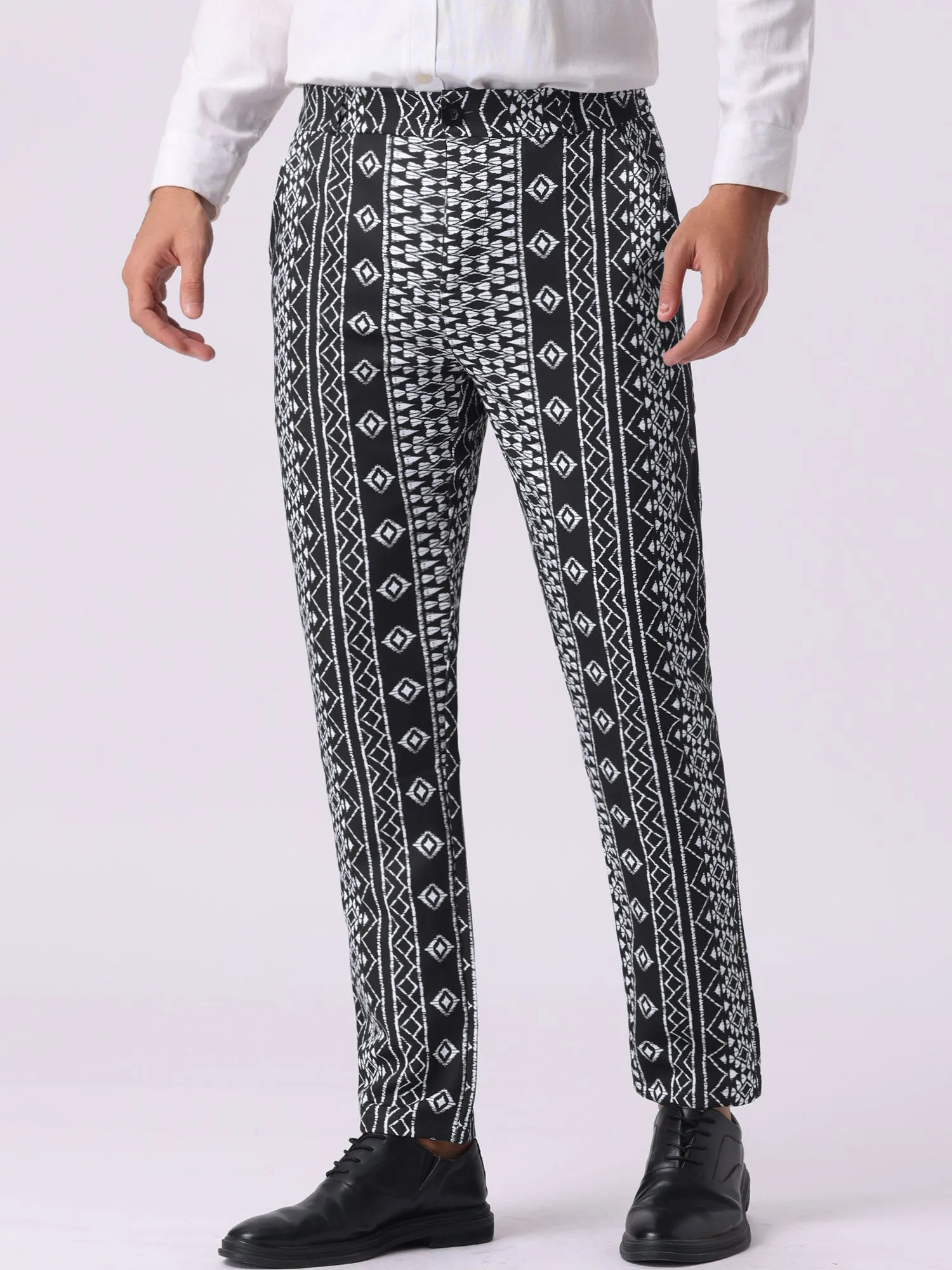 Men's Irregular Pattern Flat Front Prom Color Block Stripe Pants