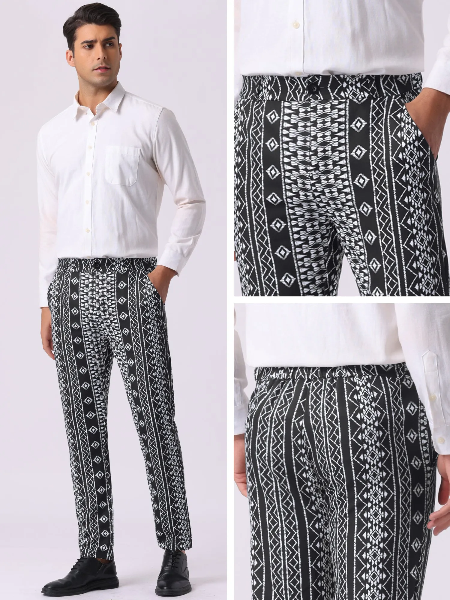 Men's Irregular Pattern Flat Front Prom Color Block Stripe Pants