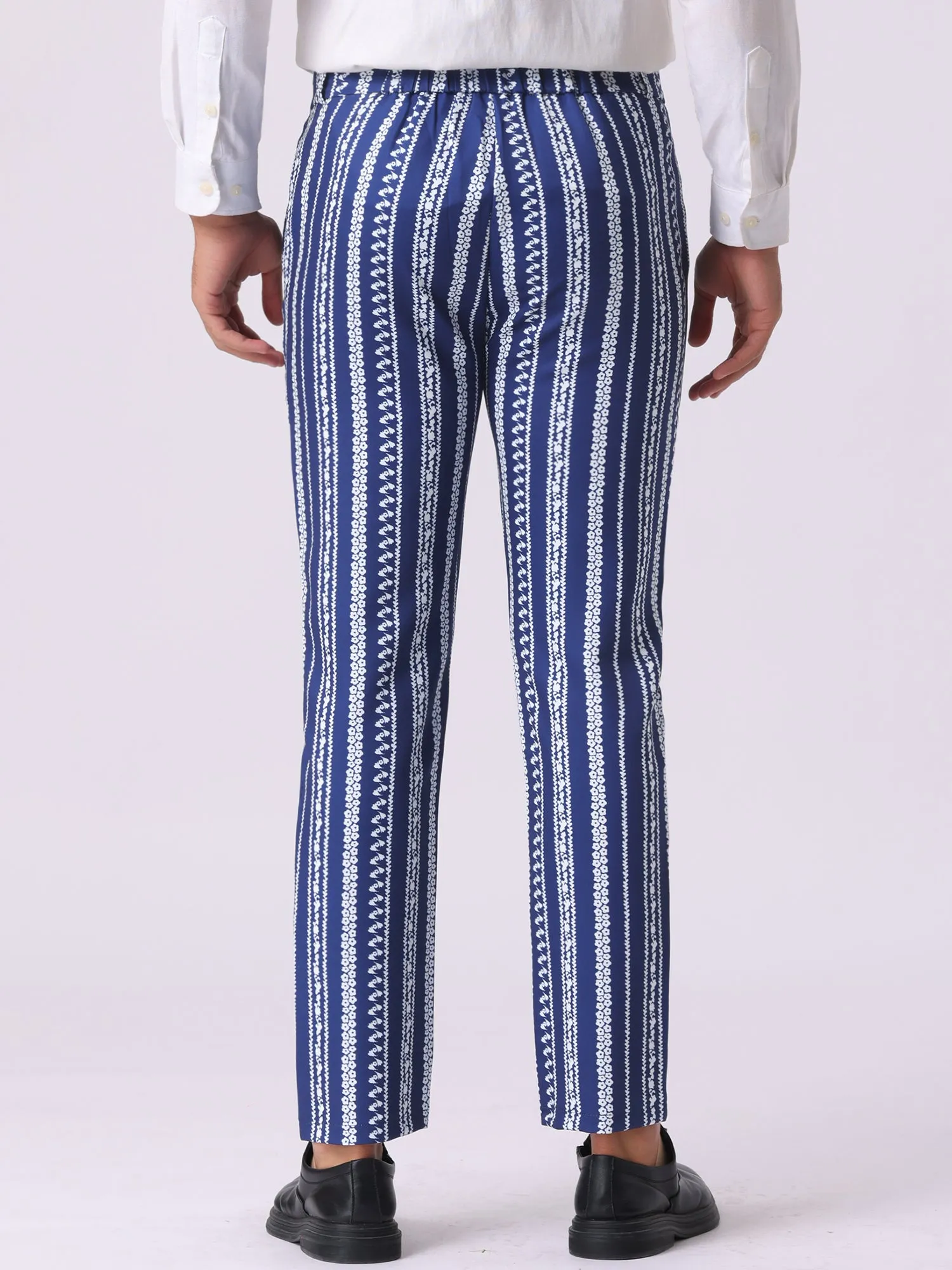 Men's Irregular Pattern Flat Front Prom Color Block Stripe Pants