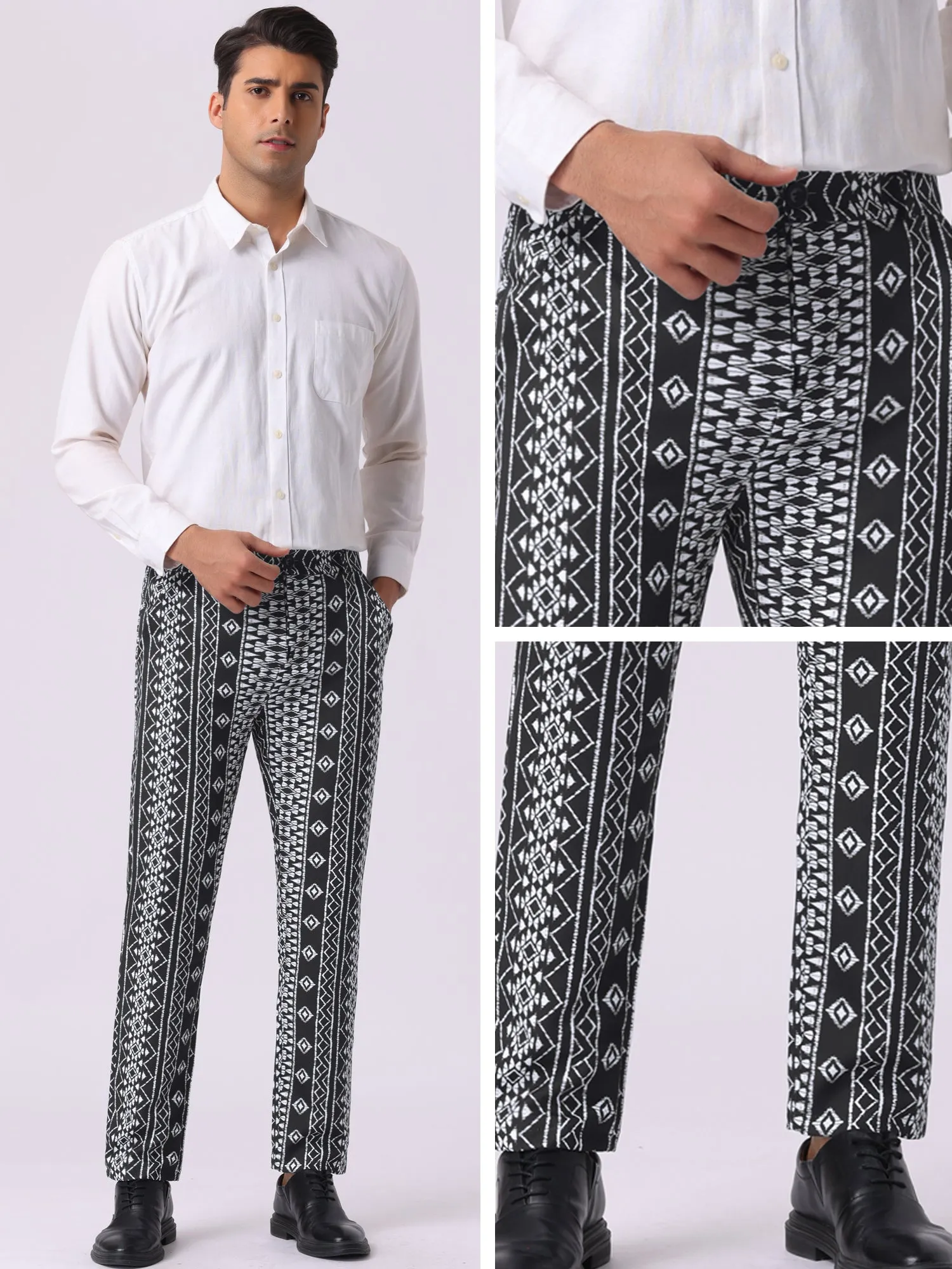 Men's Irregular Pattern Flat Front Prom Color Block Stripe Pants