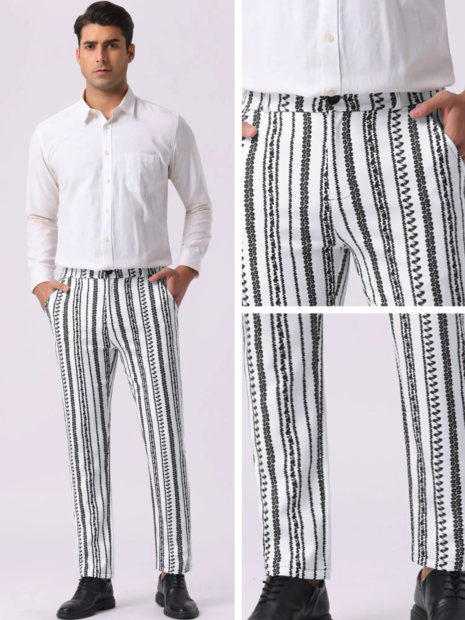 Men's Irregular Pattern Flat Front Prom Color Block Stripe Pants