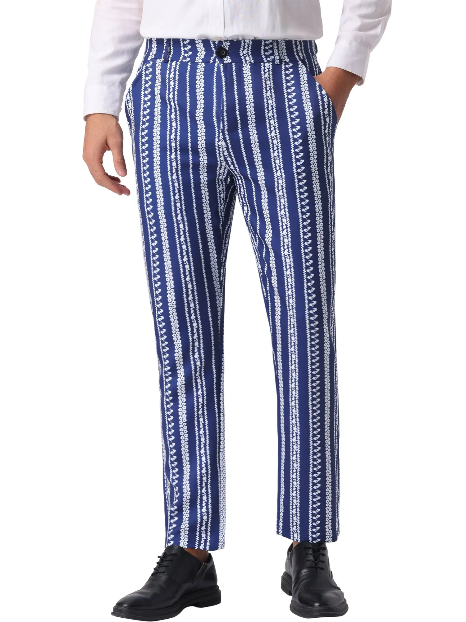 Men's Irregular Pattern Flat Front Prom Color Block Stripe Pants